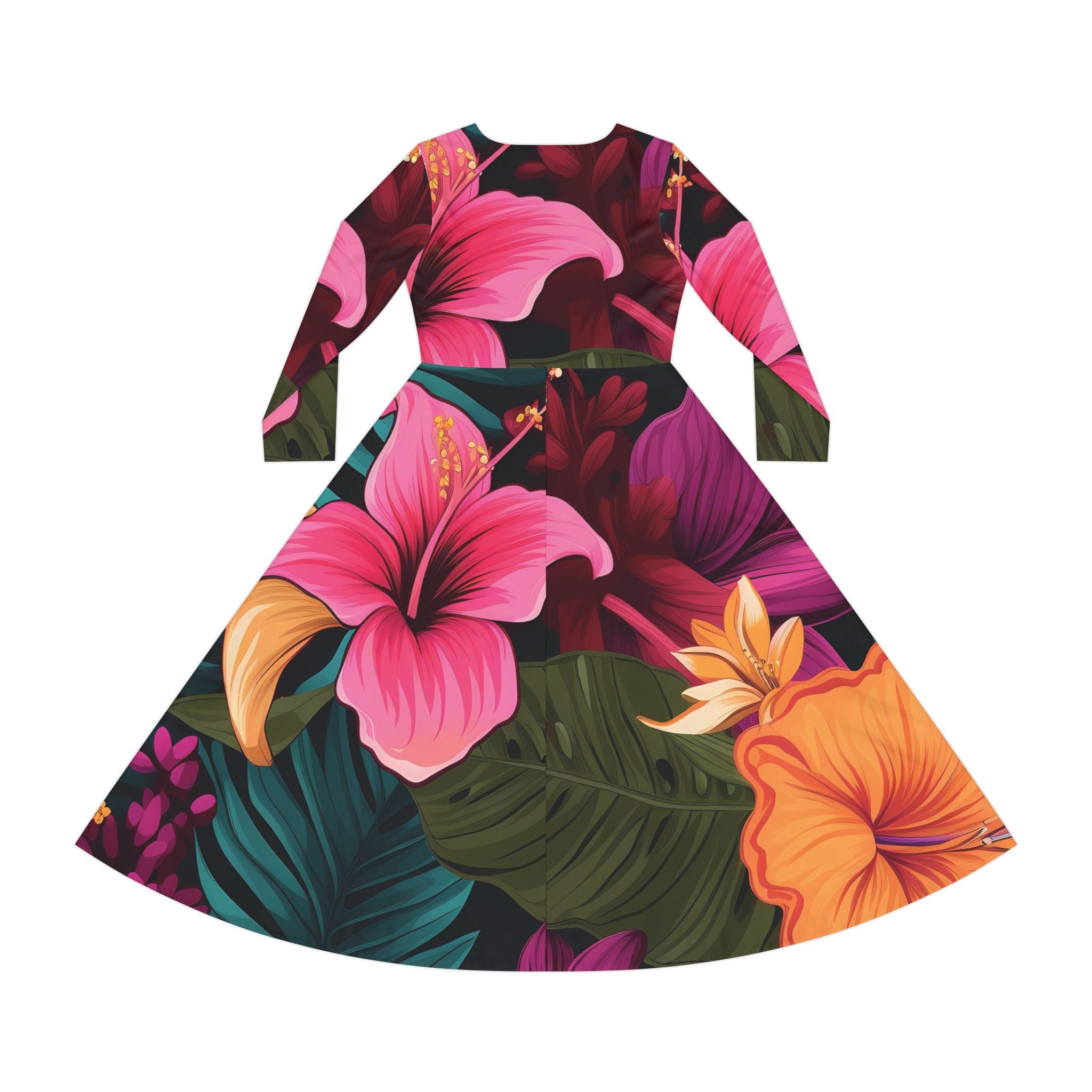 Tropical Long Sleeve Dance Dress for Women - Floral Print