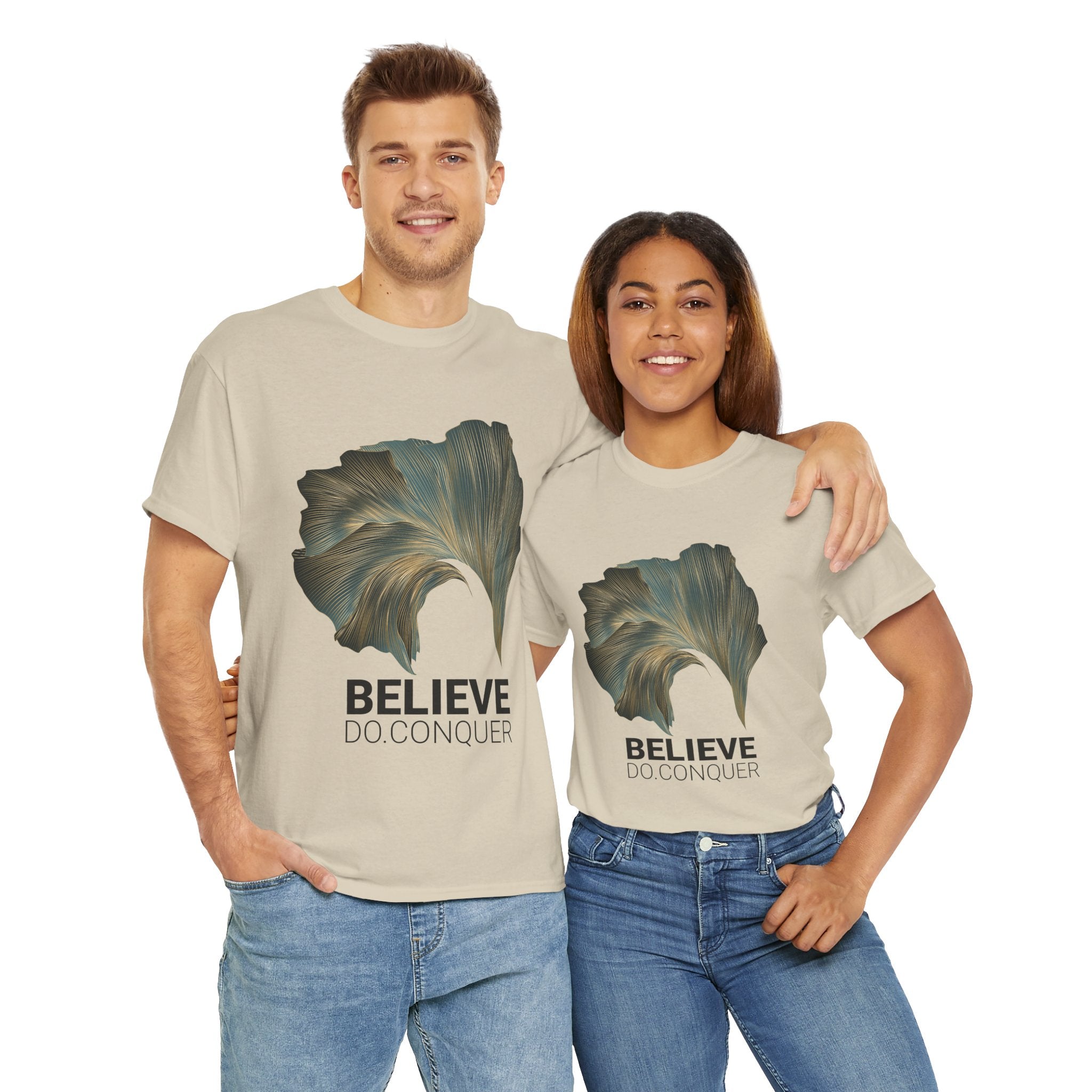 Belive.Do.Conquer Unisex Heavy Cotton Tee - Artistic Leaf Design