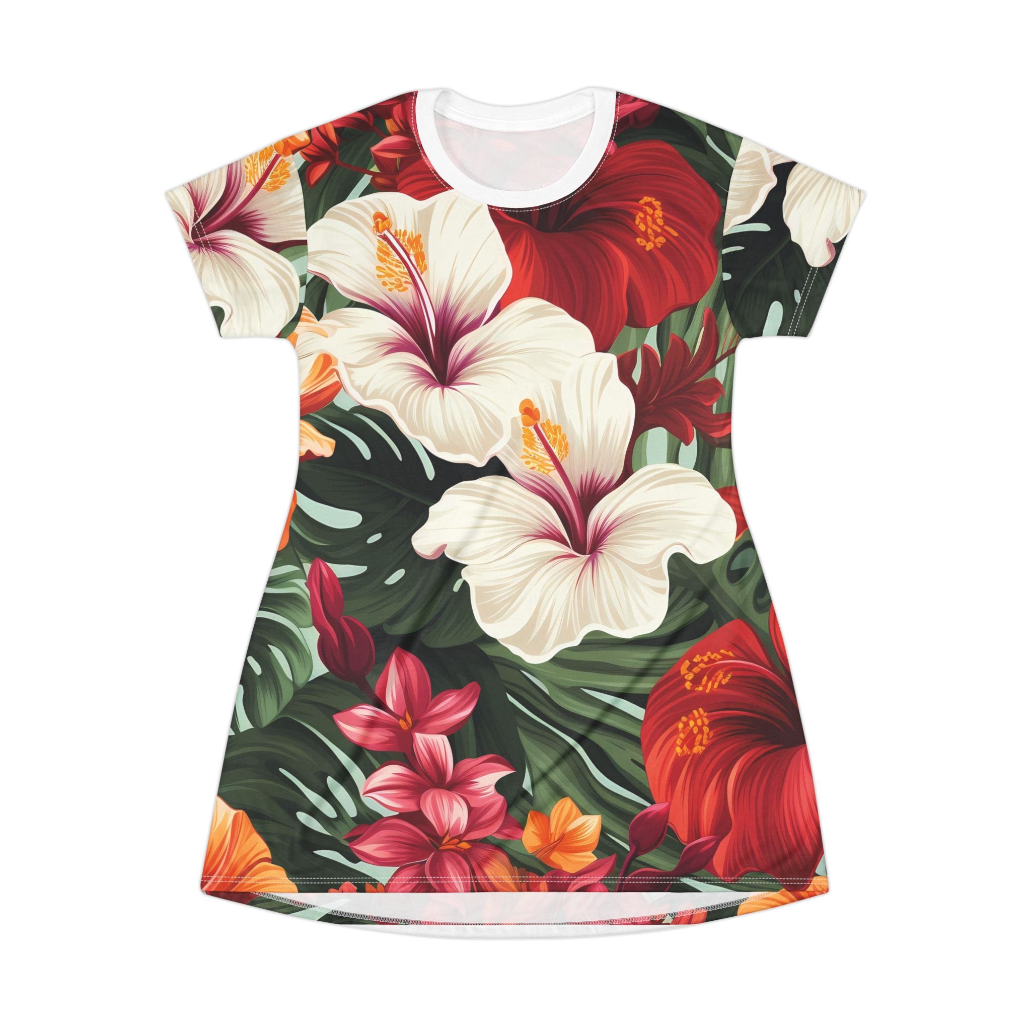 Tropical Floral T-Shirt Dress - Perfect for Summer Adventures & Beach Days
