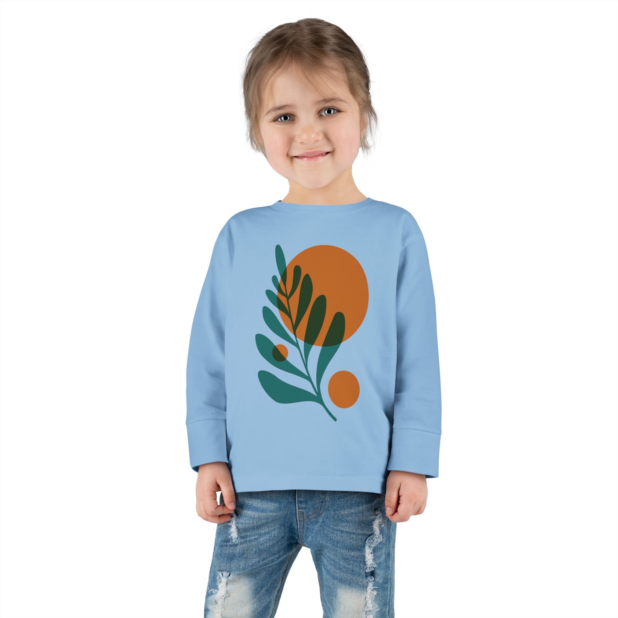 Toddler Long Sleeve Leaf Print Tee - Cute Organic Casual Wear