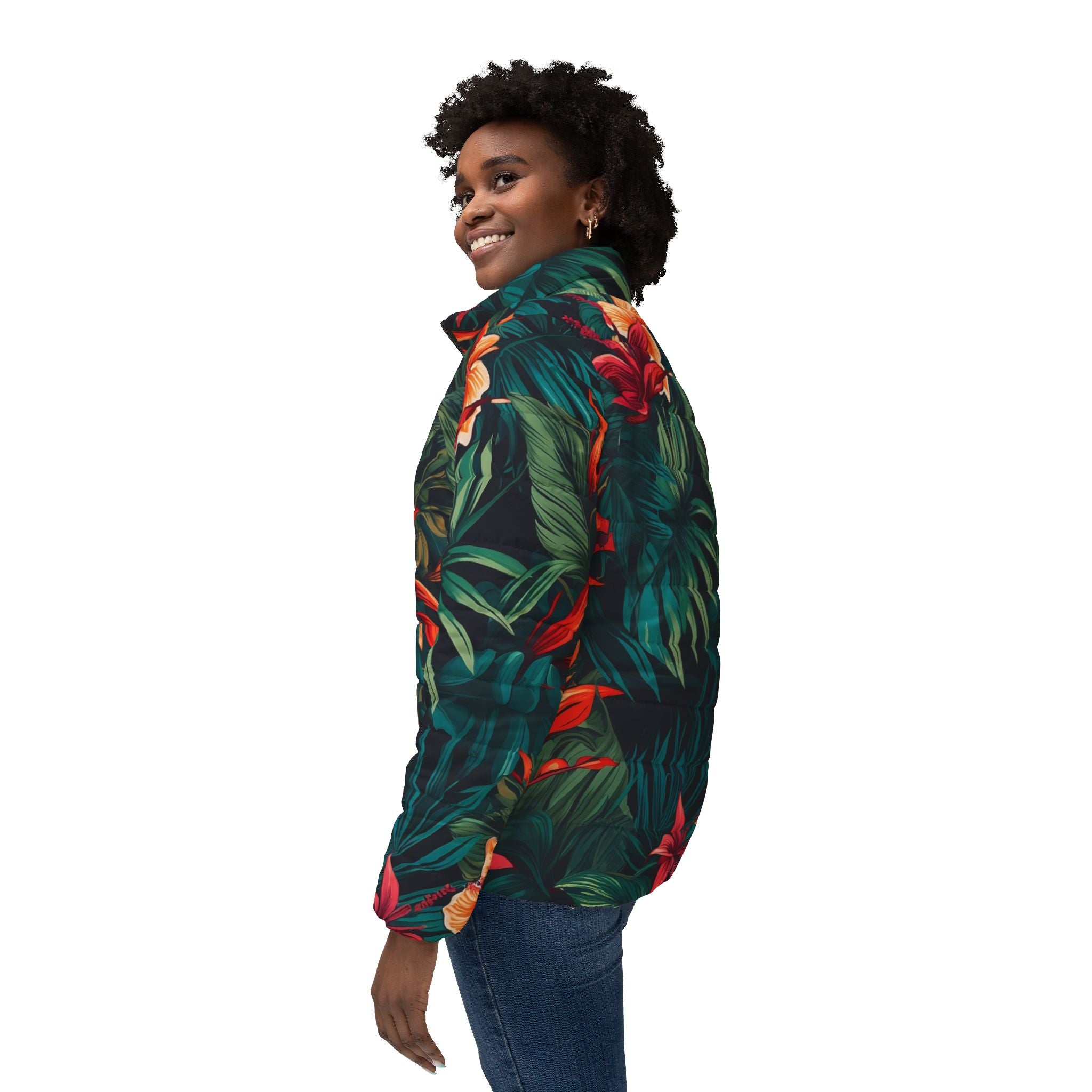 Tropical Floral Women’s Puffer Jacket - Stylish & Cozy Outerwear for Every Adventure