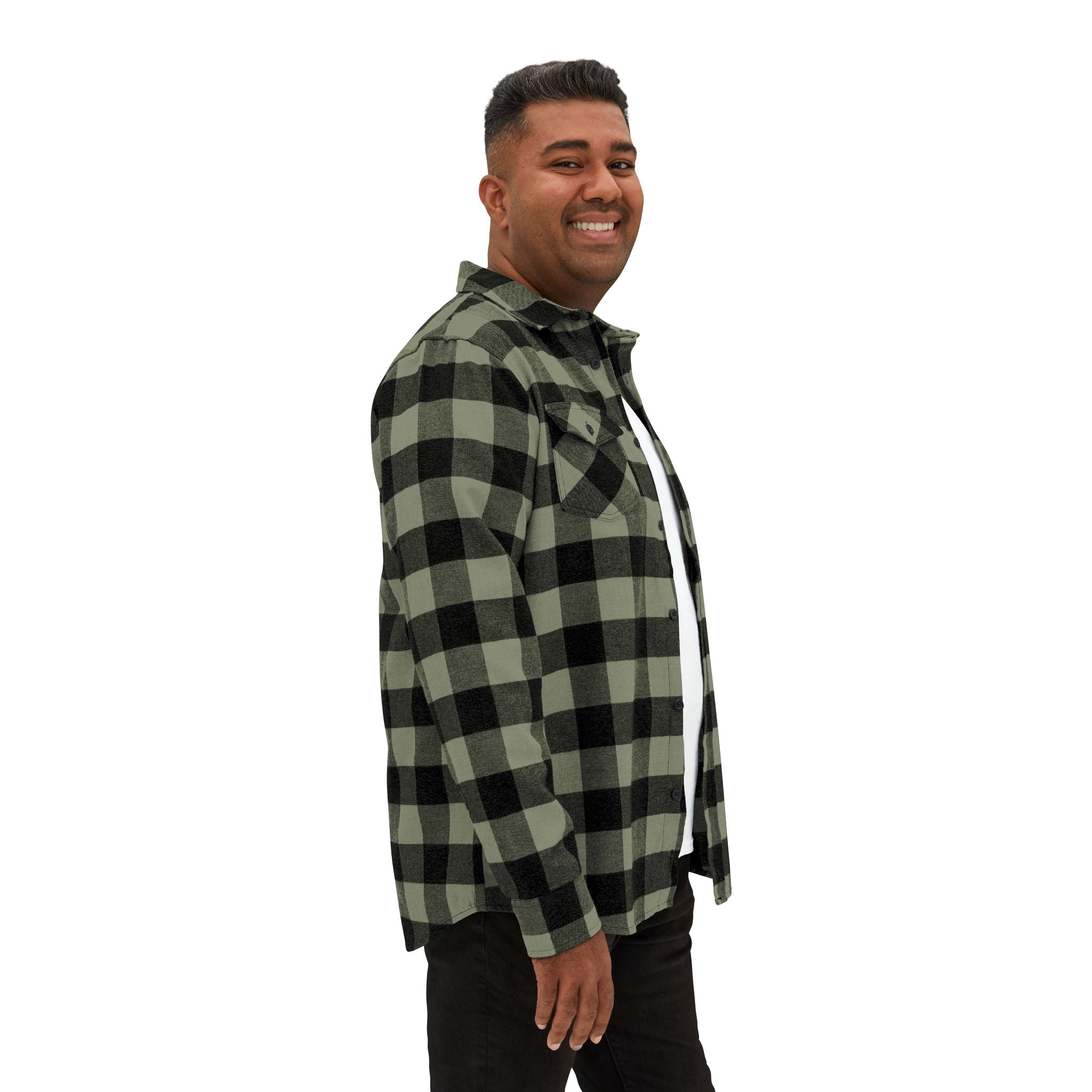 Cozy Comfort with a Purpose: The "Believe & Do" Unisex Flannel Shirt - Cozy Black and Green Plaid Design for Everyday Wear