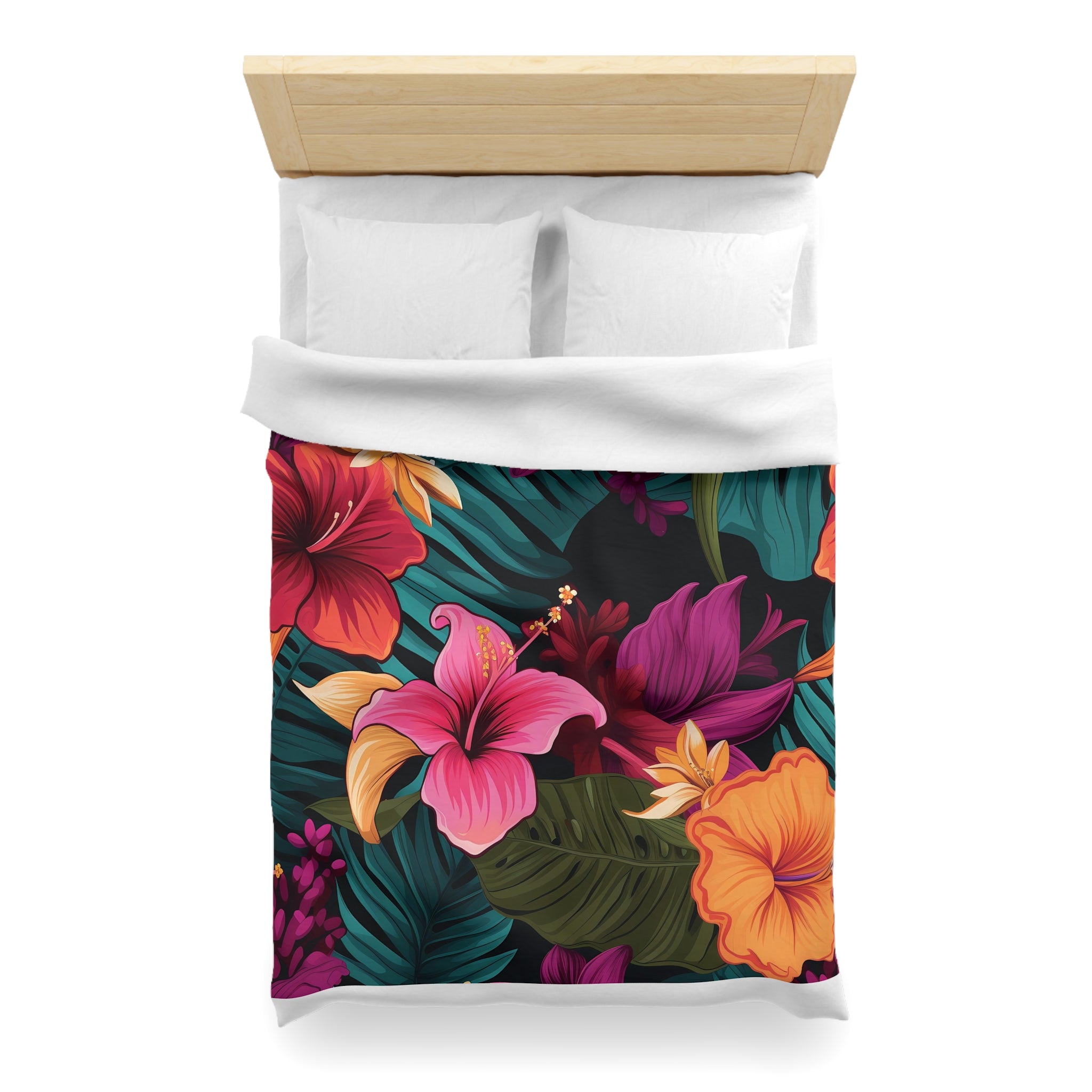 Tropical Floral Microfiber Duvet Cover - Vibrant Bedding for Relaxed Living
