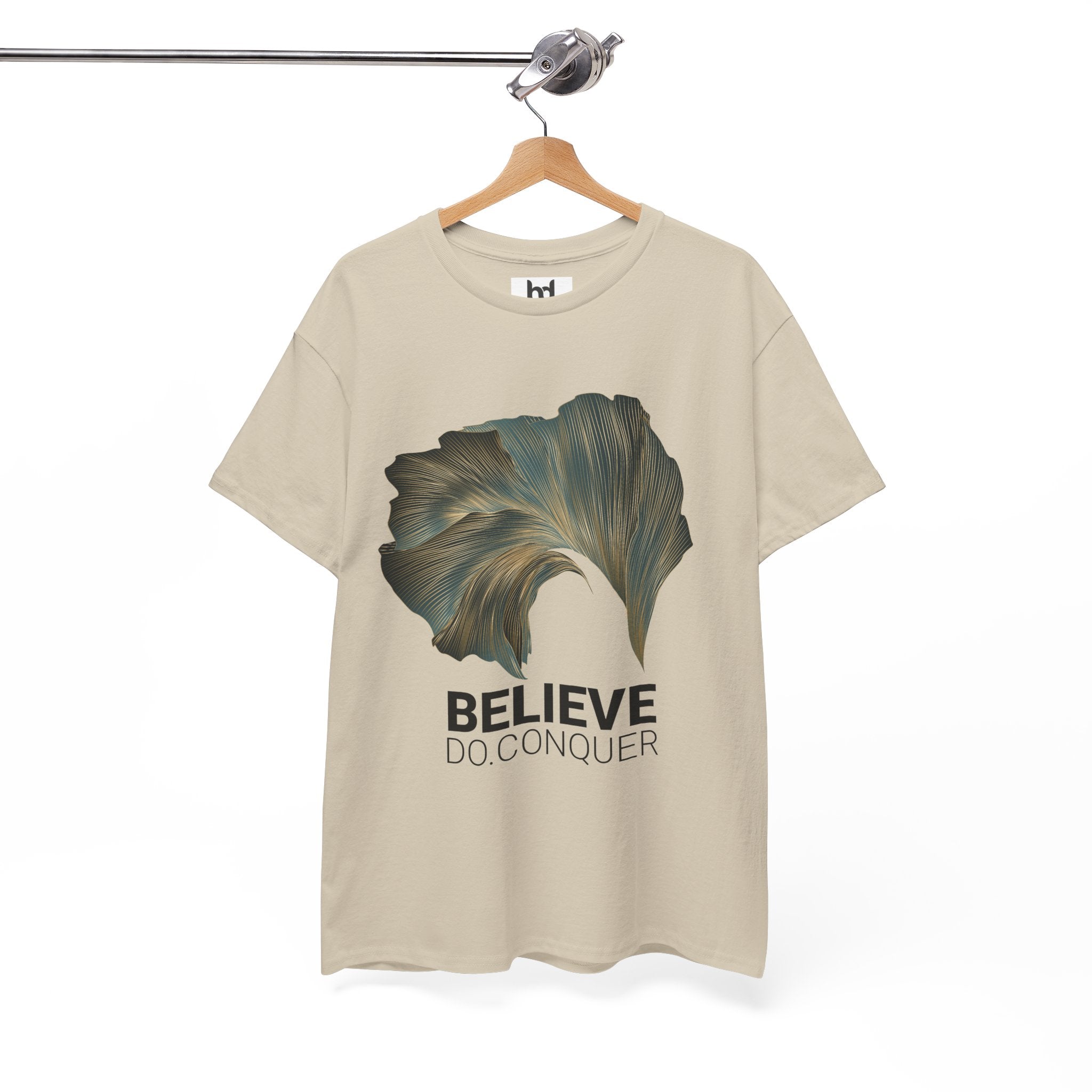 Belive.Do.Conquer Unisex Heavy Cotton Tee - Artistic Leaf Design
