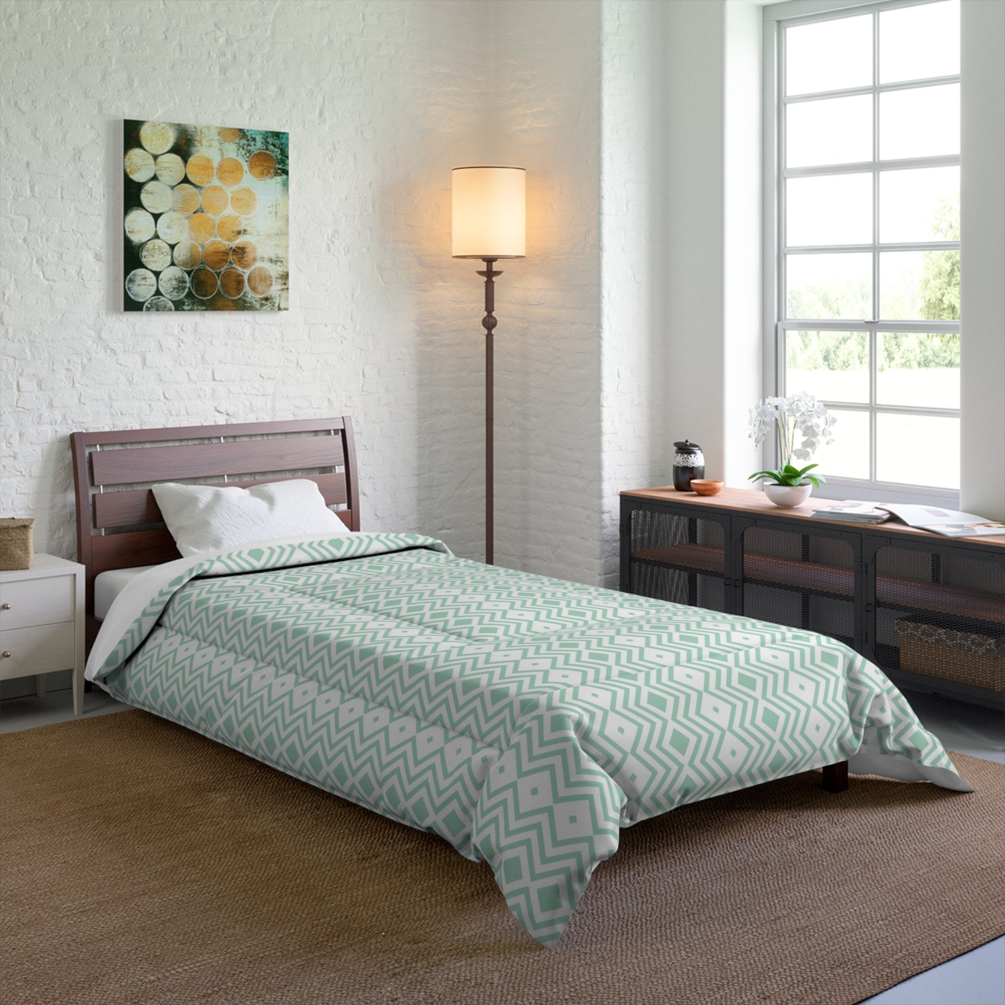Mint Geometric Comforter - Modern Bedding for Cozy Spaces