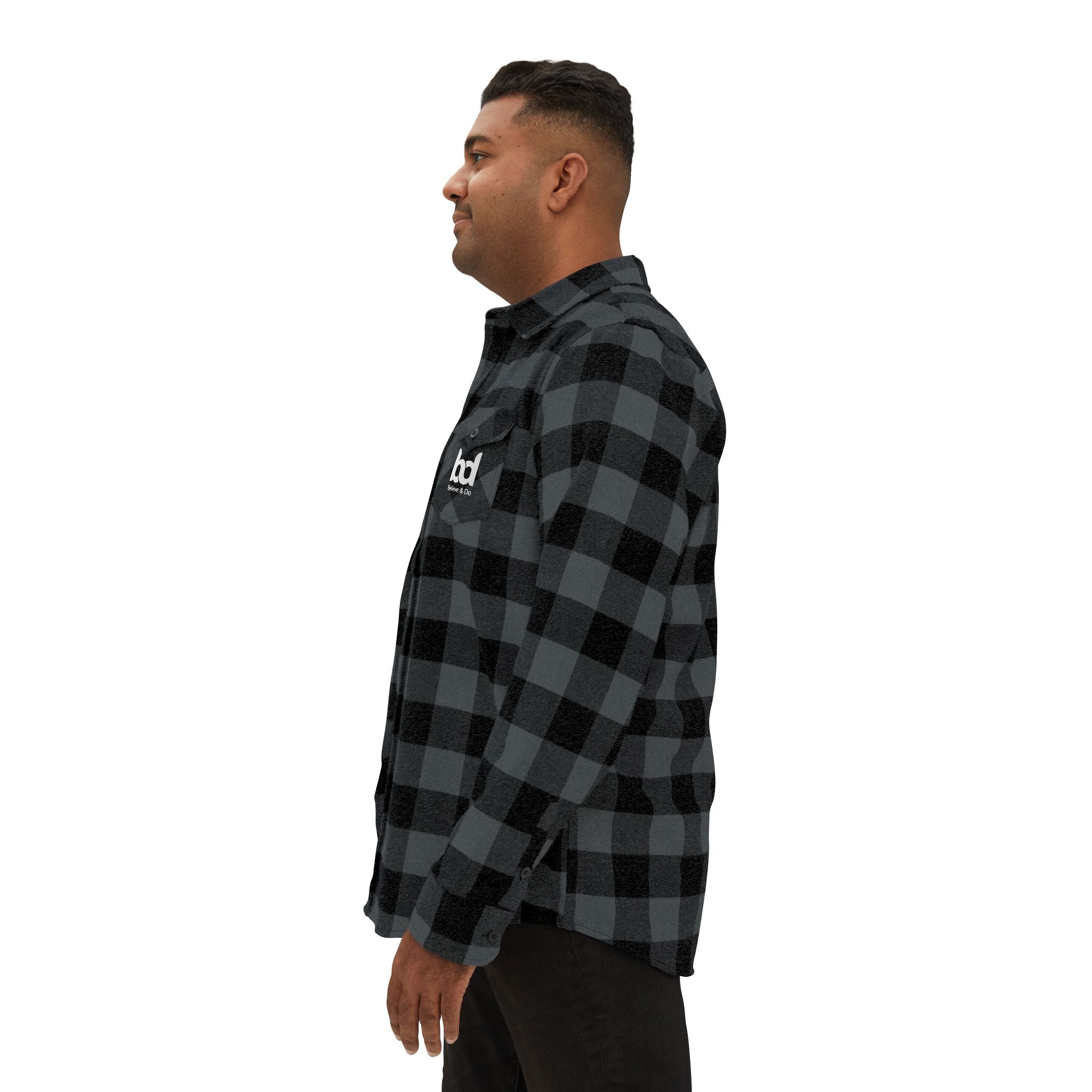 Cozy Comfort with a Purpose: The "Believe & Do" Unisex Flannel Shirt - Cozy Black and Green Plaid Design for Everyday Wear