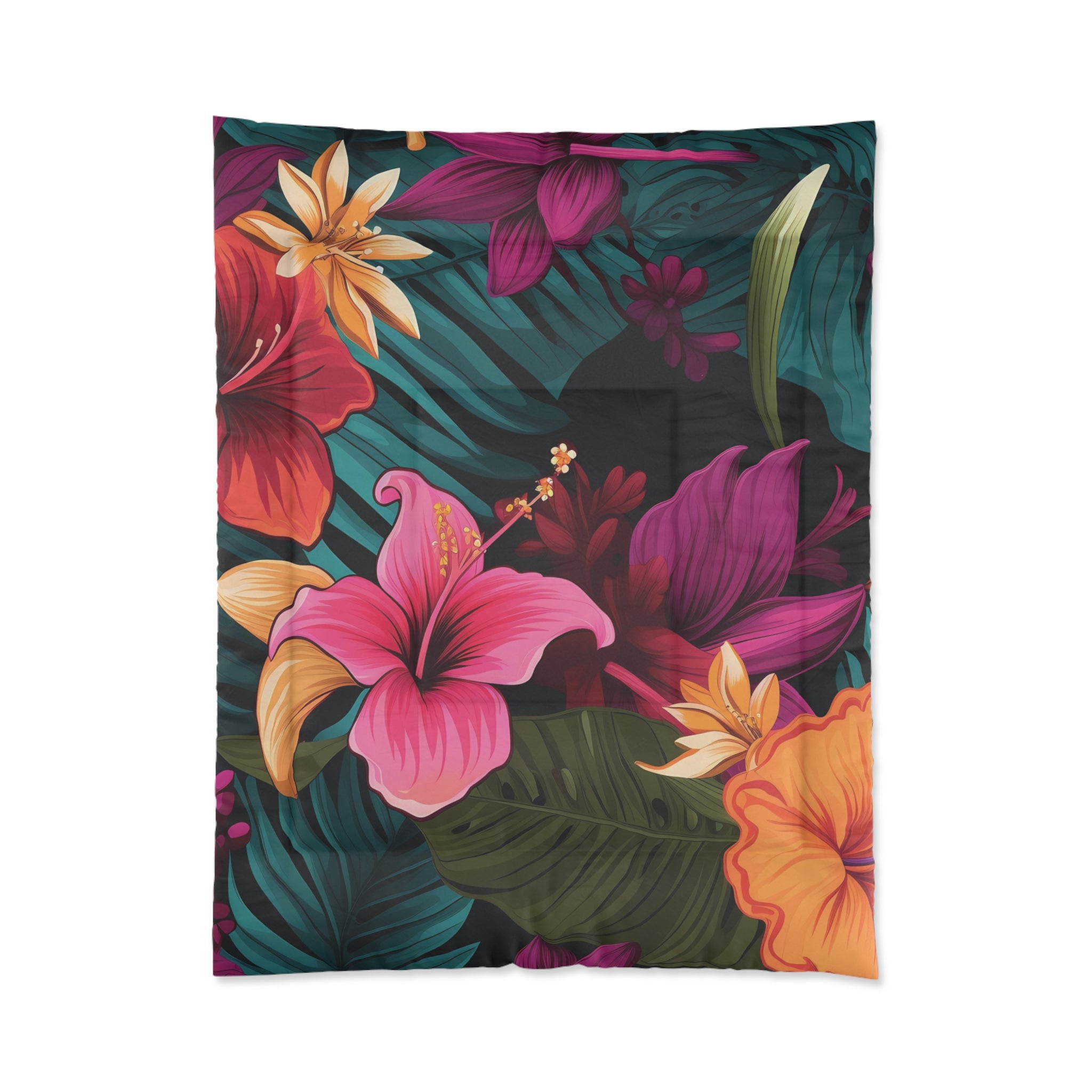 Tropical Floral Comforter - Vibrant Bedding for a Cozy Escape