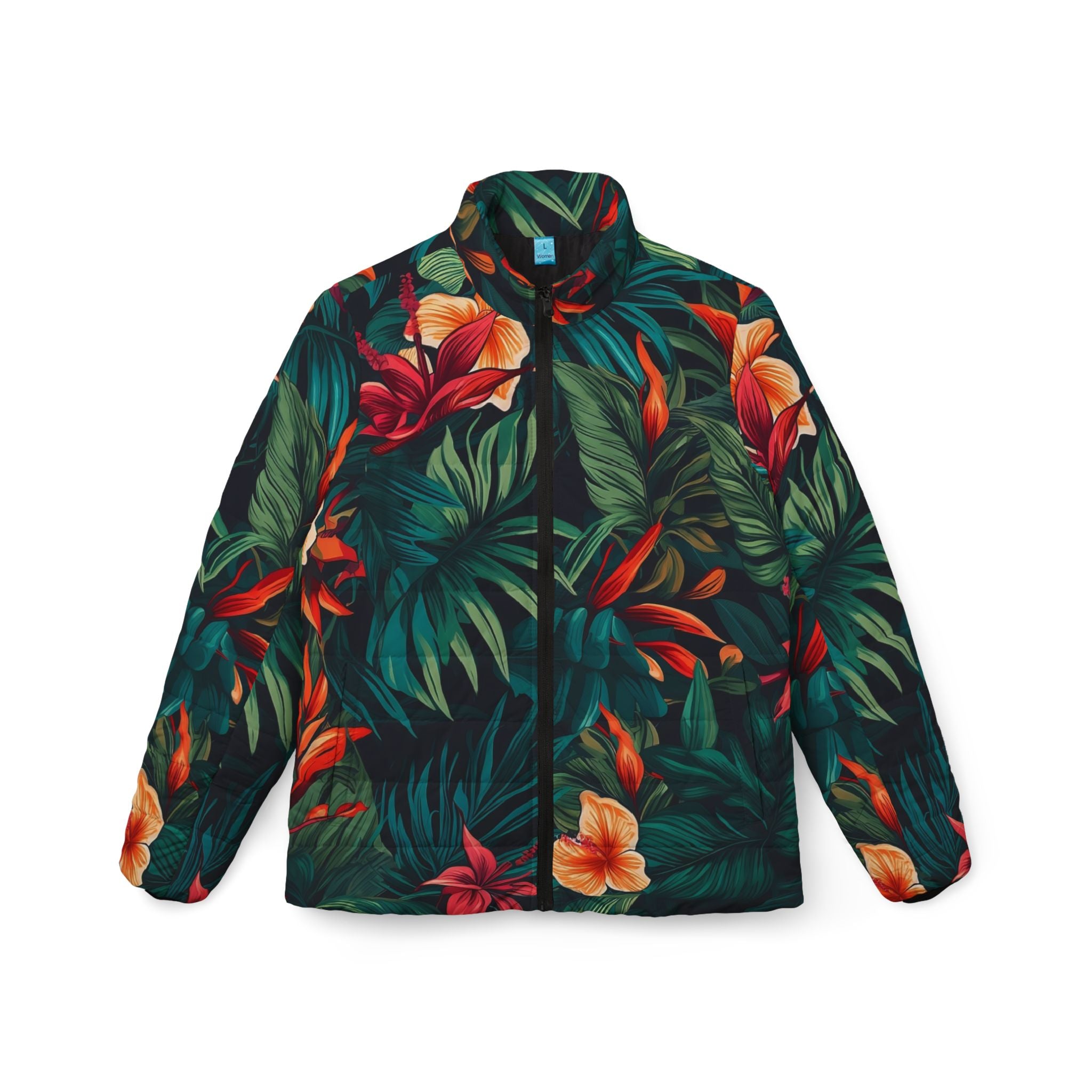 Tropical Floral Women’s Puffer Jacket - Stylish & Cozy Outerwear for Every Adventure