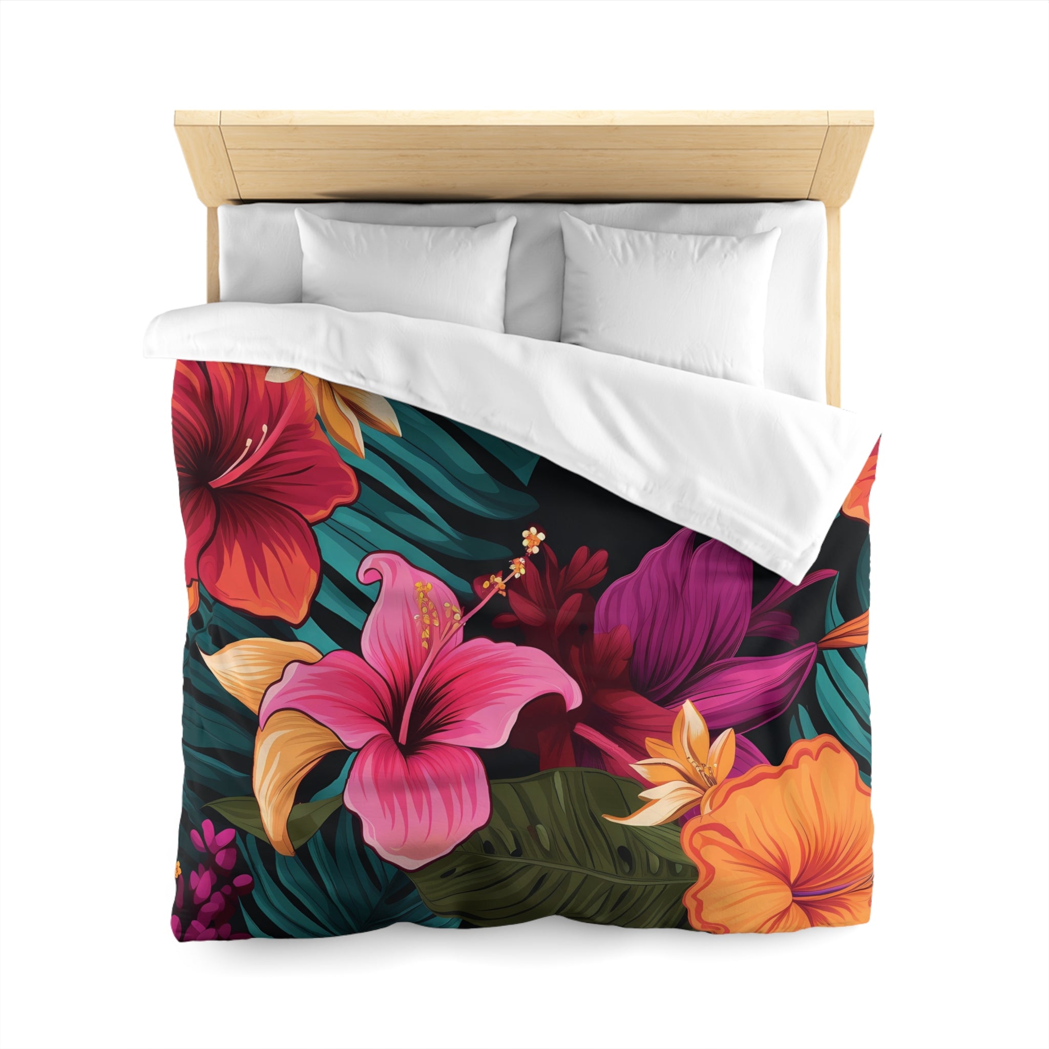 Tropical Floral Microfiber Duvet Cover - Vibrant Bedding for Relaxed Living
