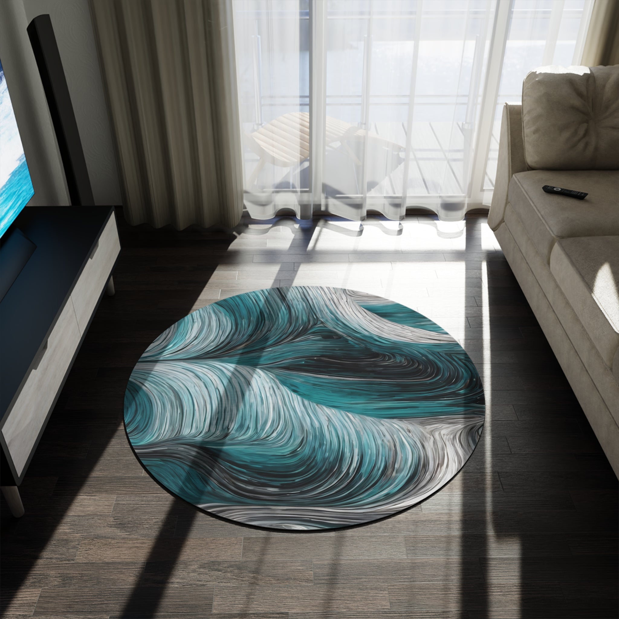Elegant Wave Pattern Round Rug for Living Room Décor