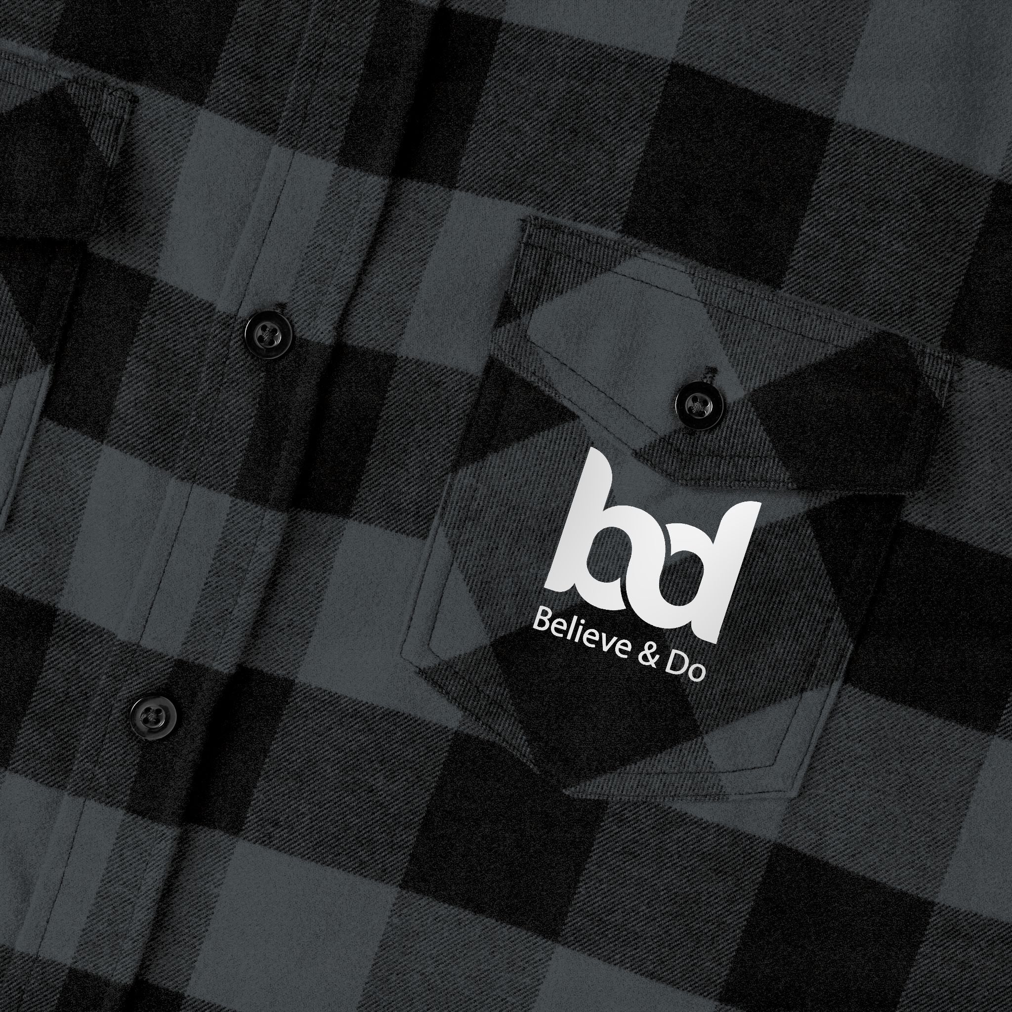 Cozy Comfort with a Purpose: The "Believe & Do" Unisex Flannel Shirt - Cozy Black and Green Plaid Design for Everyday Wear