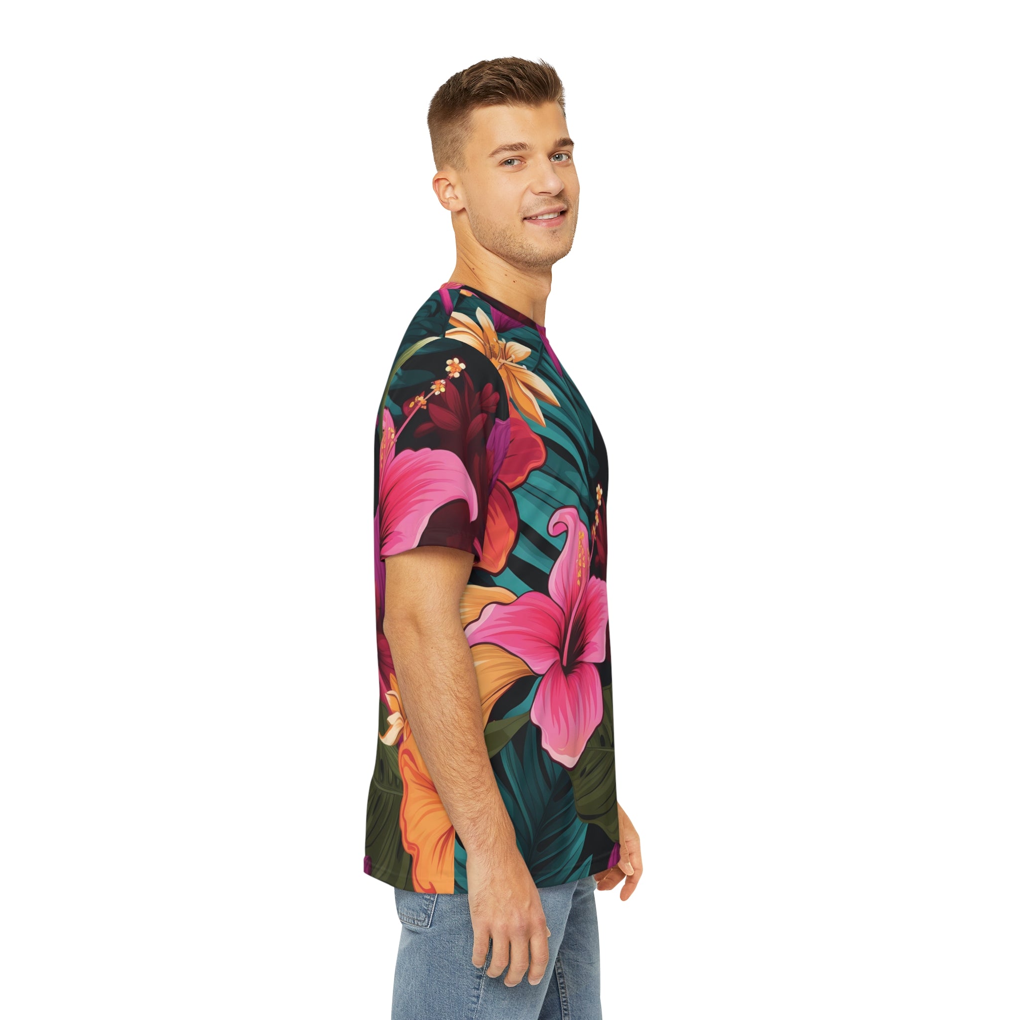 Tropical Floral Men's Polyester Tee - Vibrant, Stylish Summer Shirt