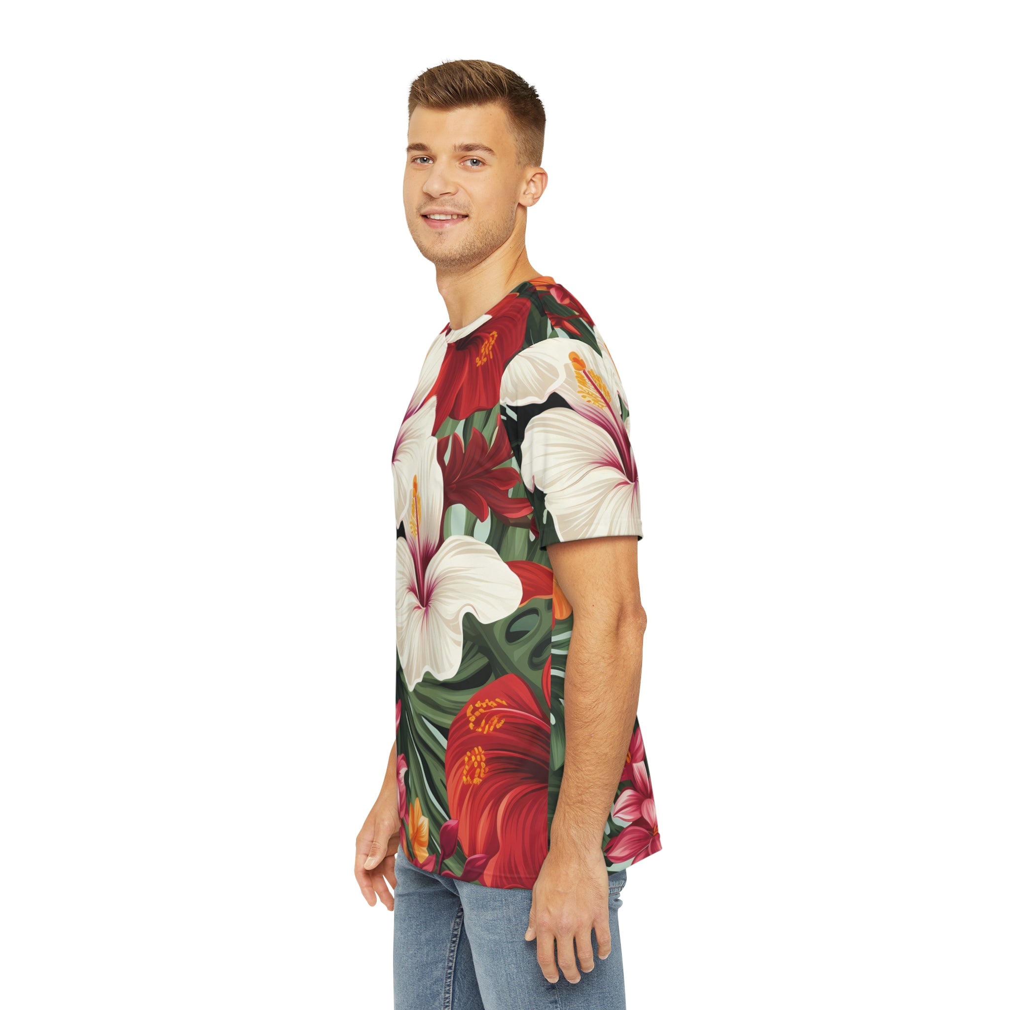 Tropical Floral Men's Polyester Tee - Casual Summer Wear