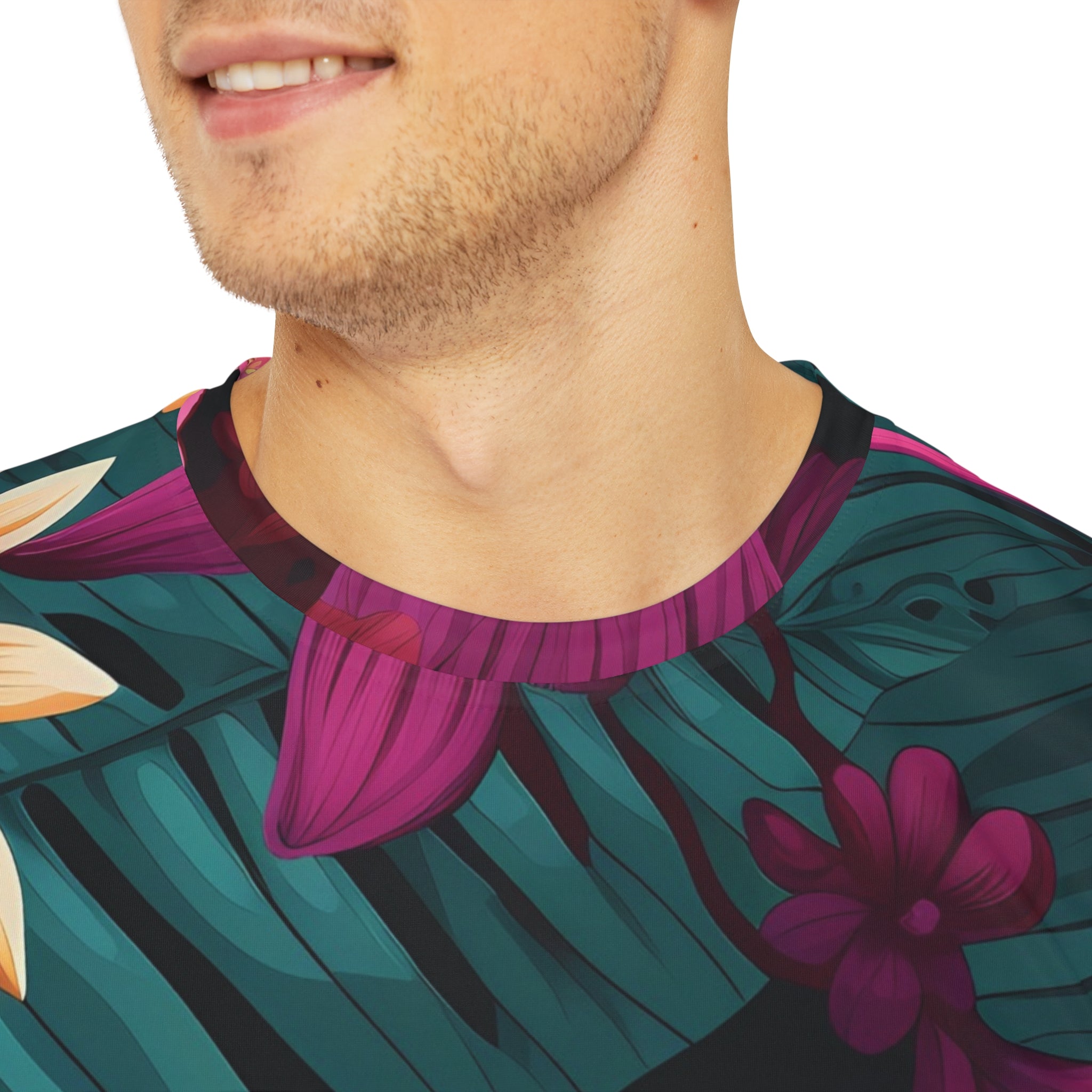 Tropical Floral Men's Polyester Tee - Vibrant, Stylish Summer Shirt