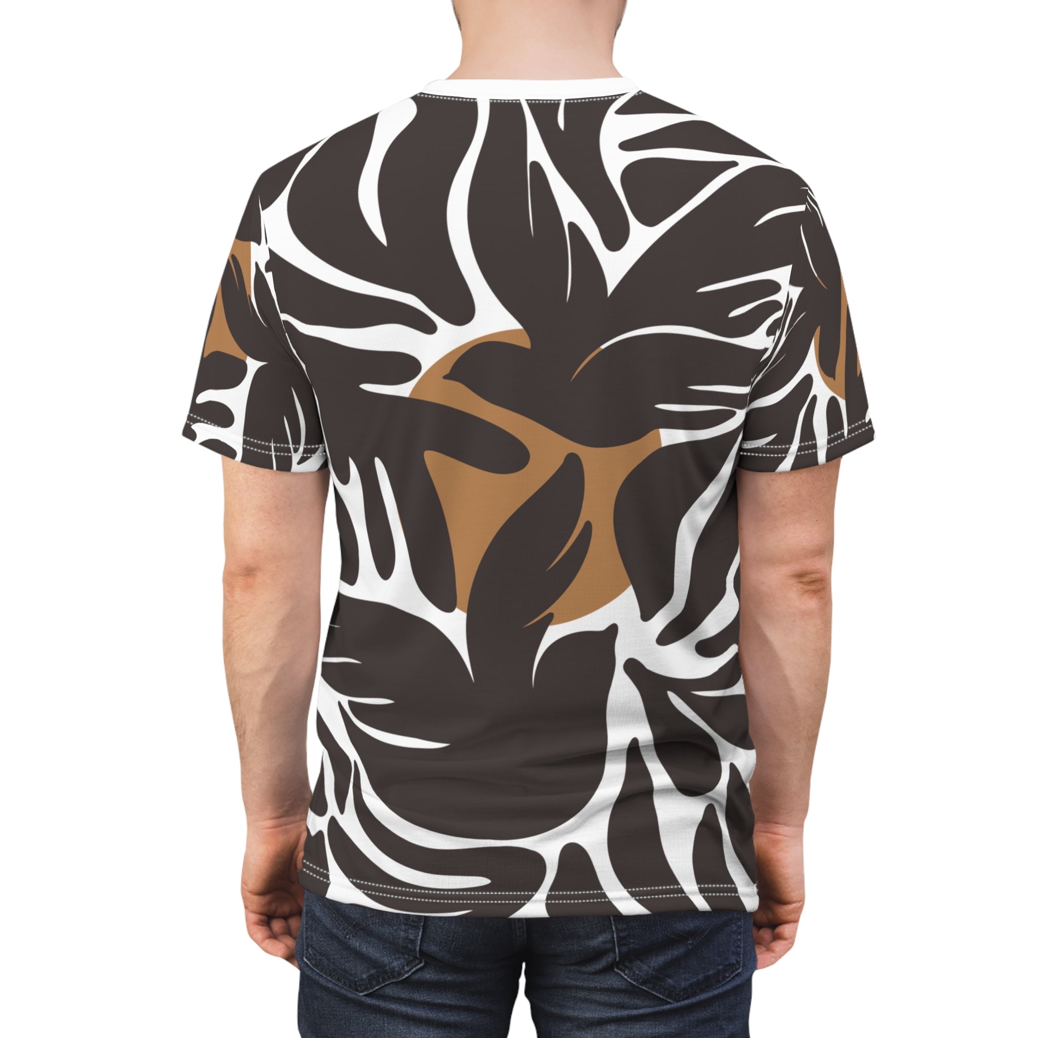 Stylish Unisex Cut & Sew Tee with Tropical Leaf Print