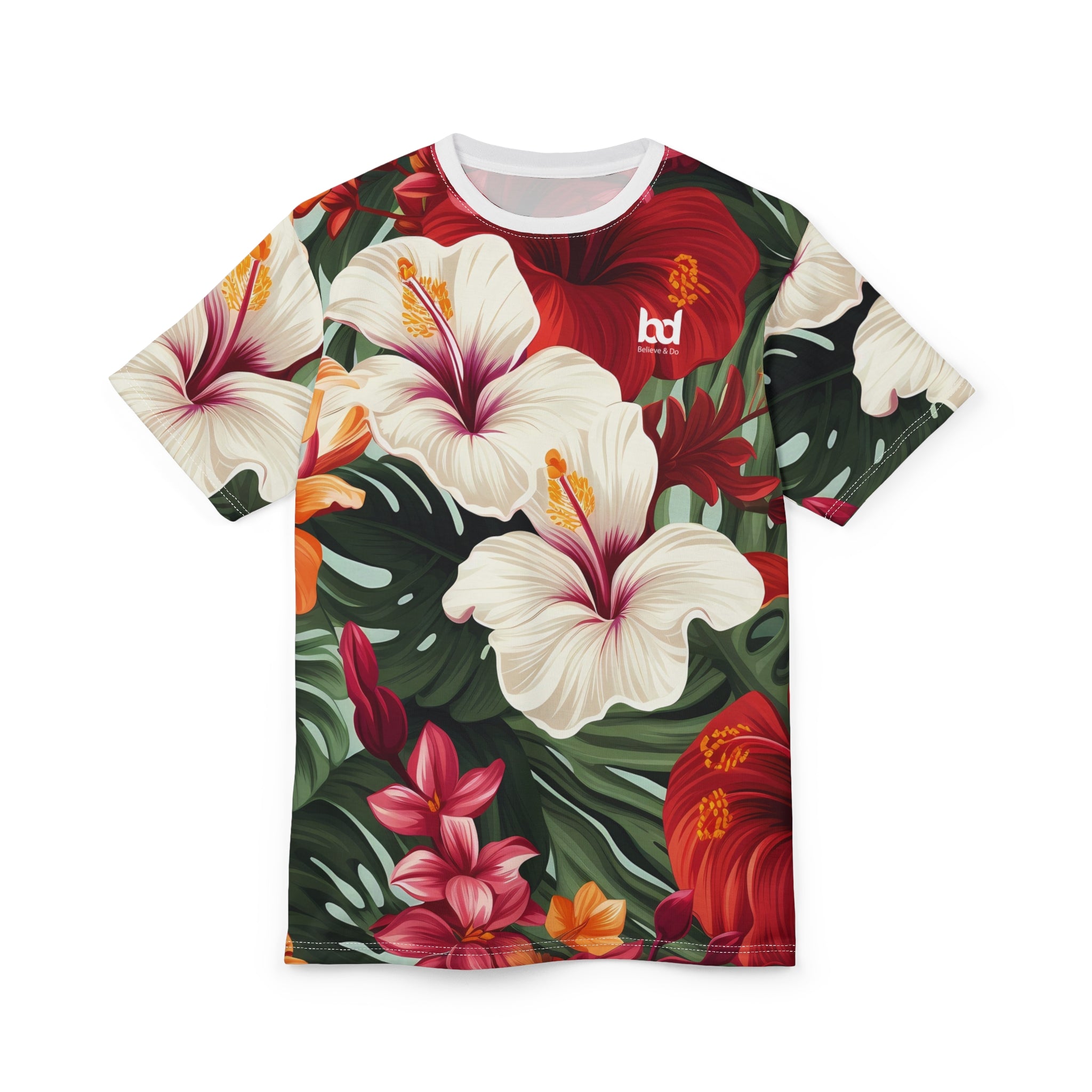 Tropical Floral Unisex Tee - Vibrant Hibiscus Design