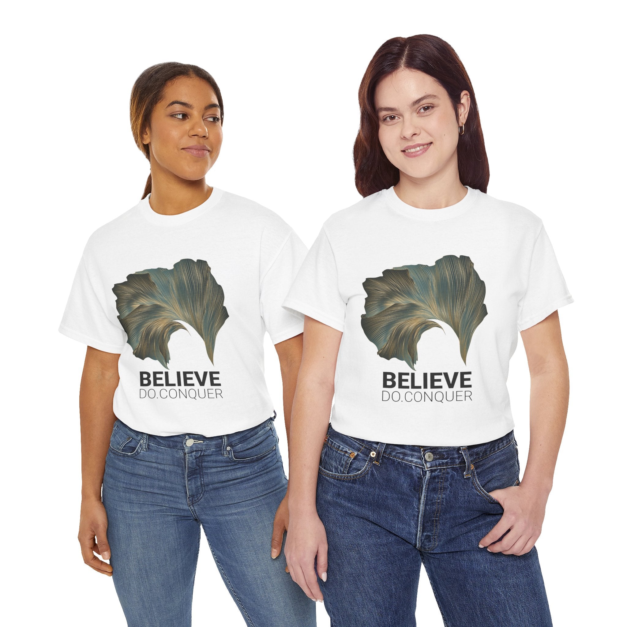 Belive.Do.Conquer Unisex Heavy Cotton Tee - Artistic Leaf Design