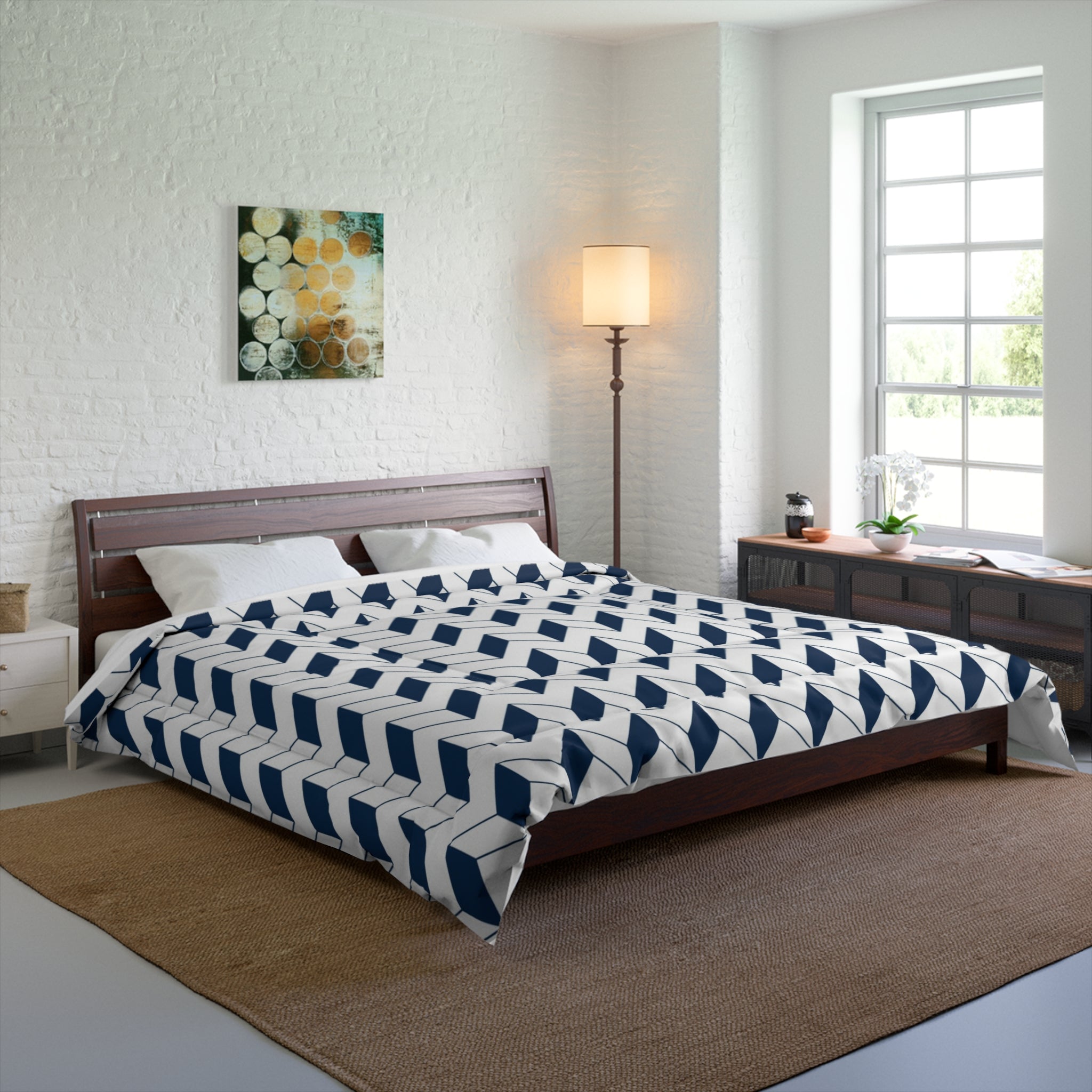Navy Geometric Pattern Comforter - Modern Cozy Bedding for Home Décor