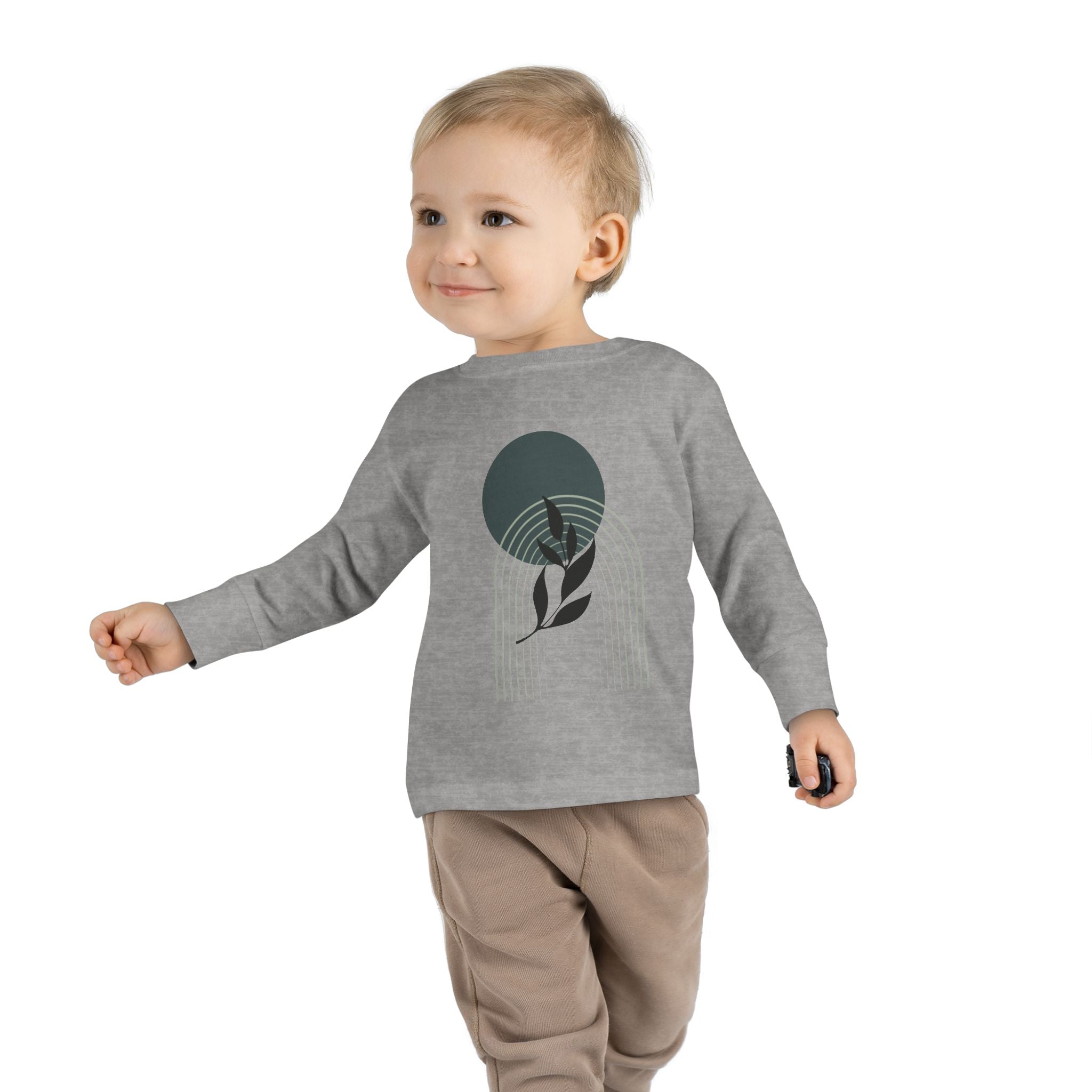 Toddler Long Sleeve Tee - Minimalist Design with Leaf & Circle