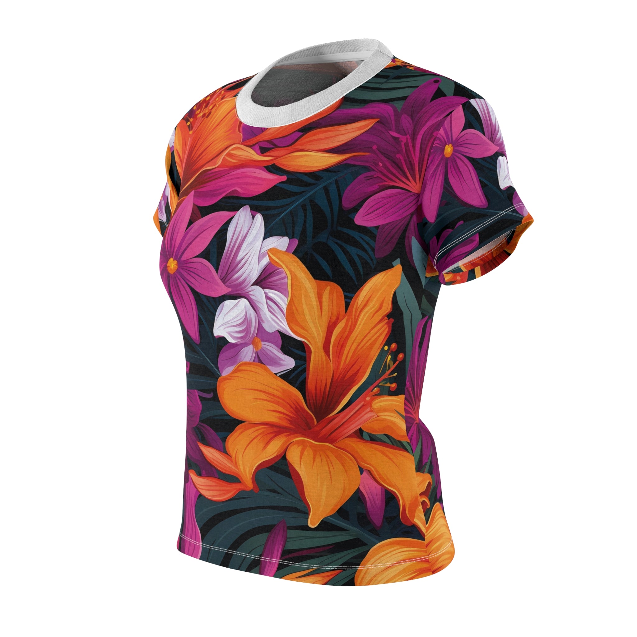 Tropical Floral Print Women's Tee - Vibrant Summer Style