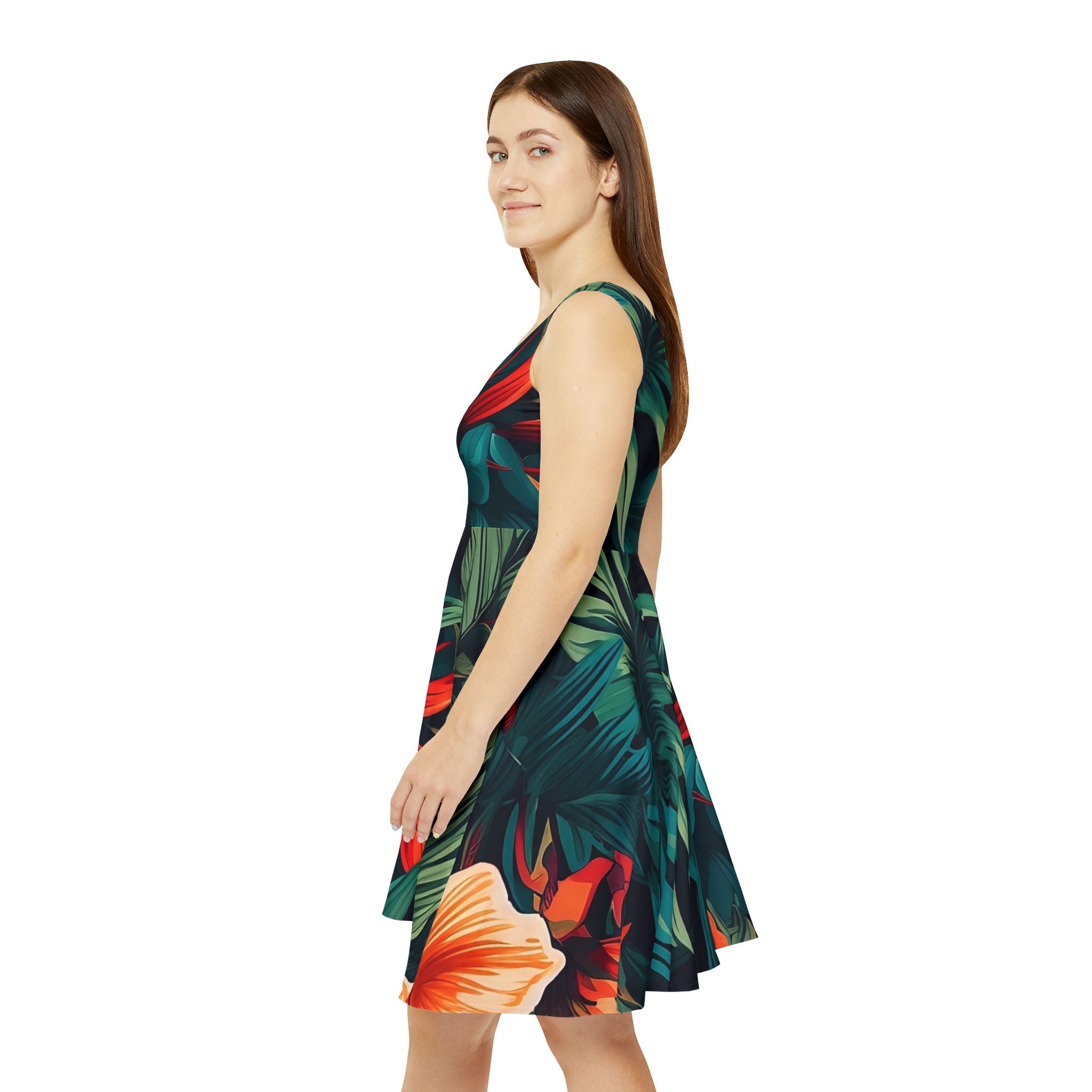 Tropical Women's Skater Dress - Vibrant Floral Print for Summer Style