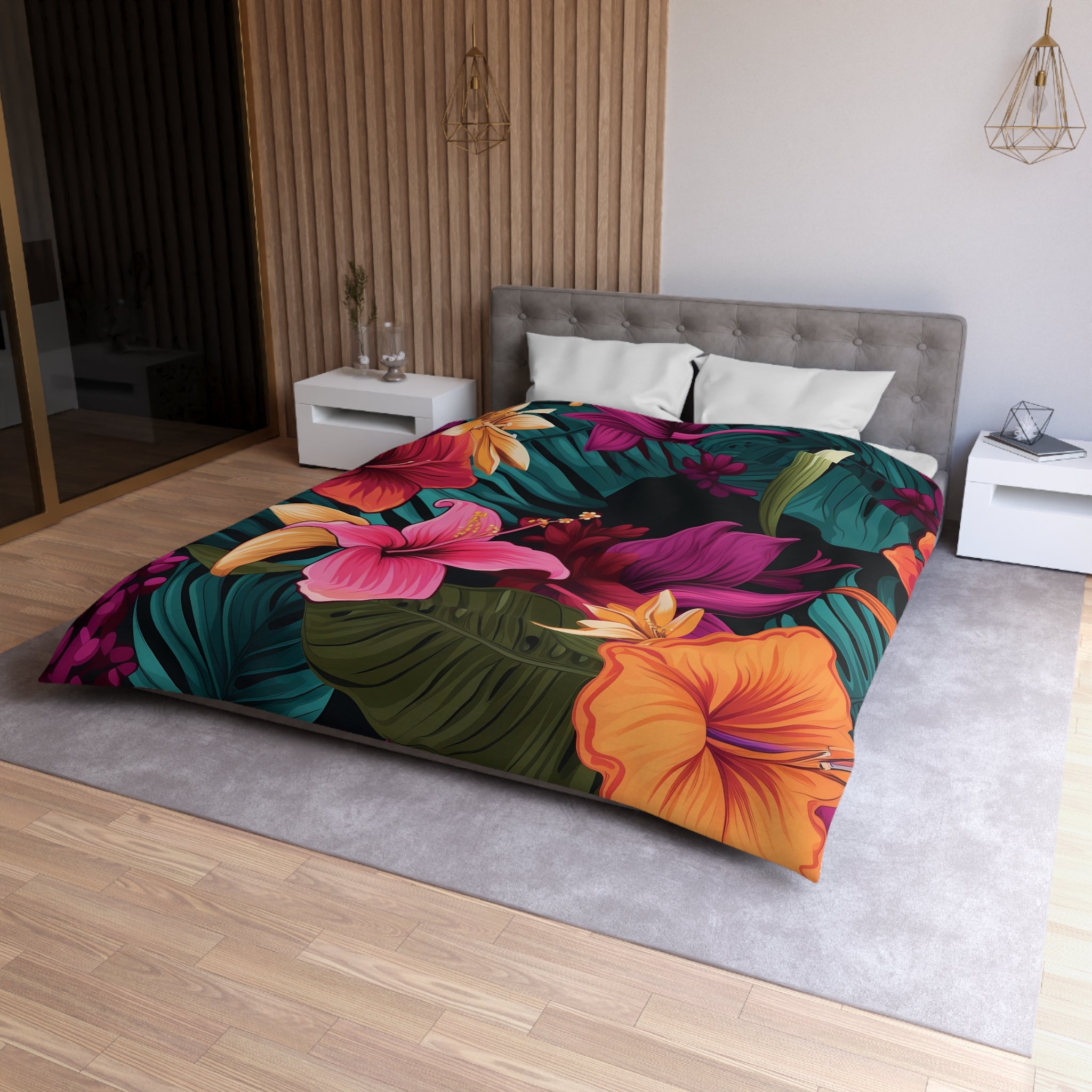 Tropical Floral Microfiber Duvet Cover - Vibrant Bedding for Relaxed Living