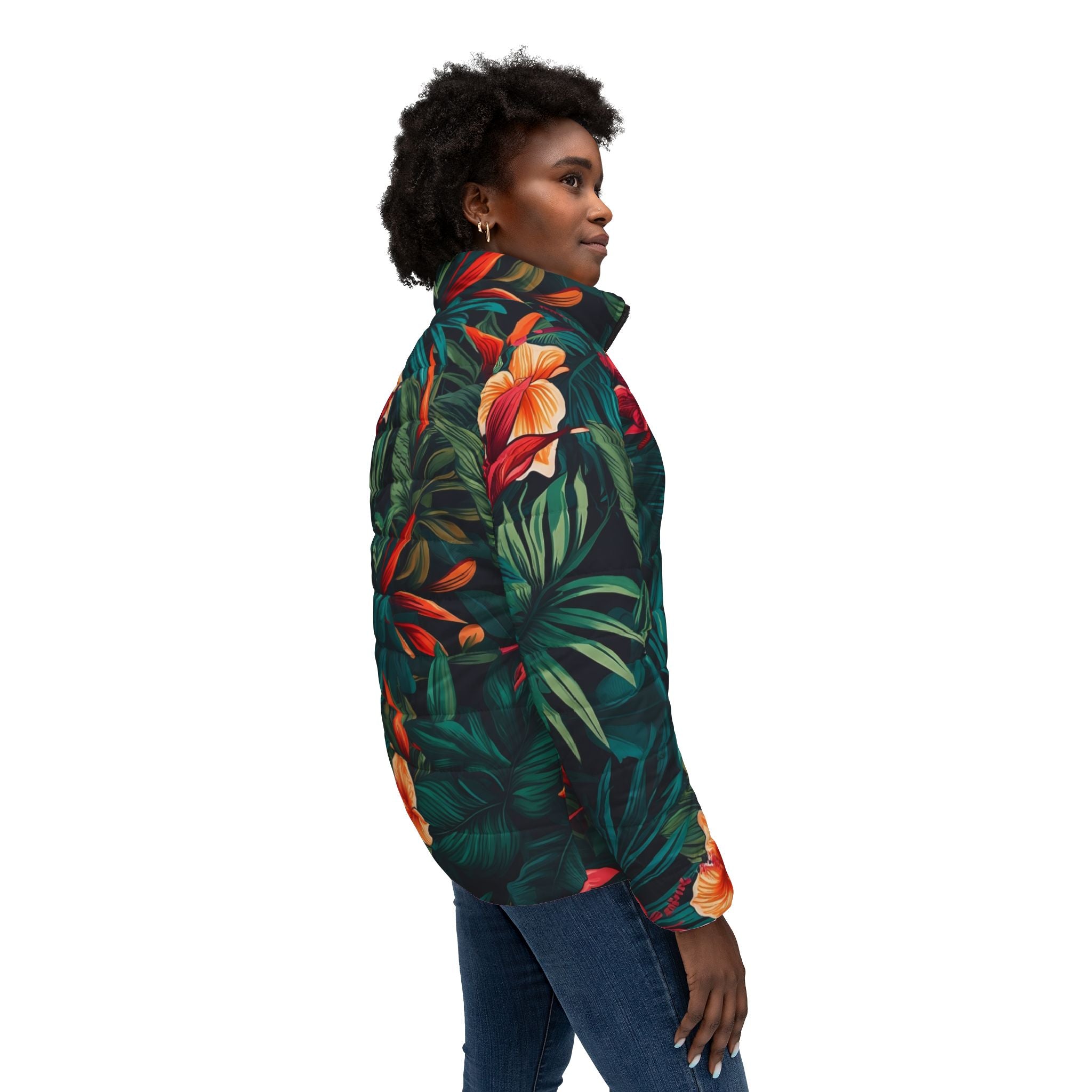 Tropical Floral Women’s Puffer Jacket - Stylish & Cozy Outerwear for Every Adventure