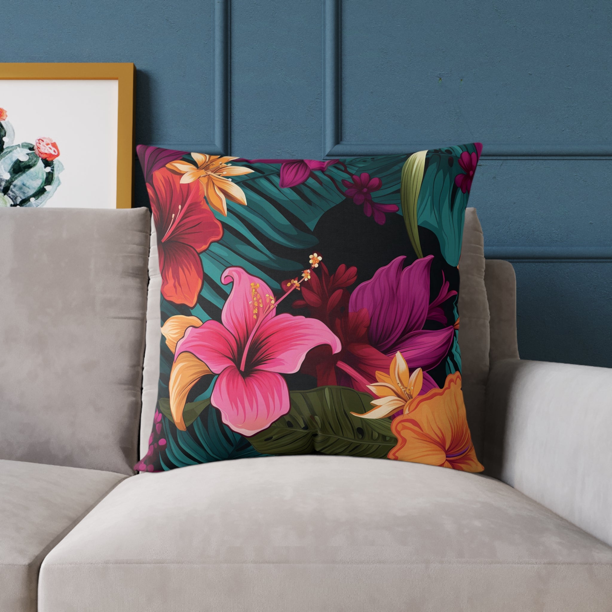 Tropical Floral Square Pillow - Vibrant Home Decor for Summer Vibes