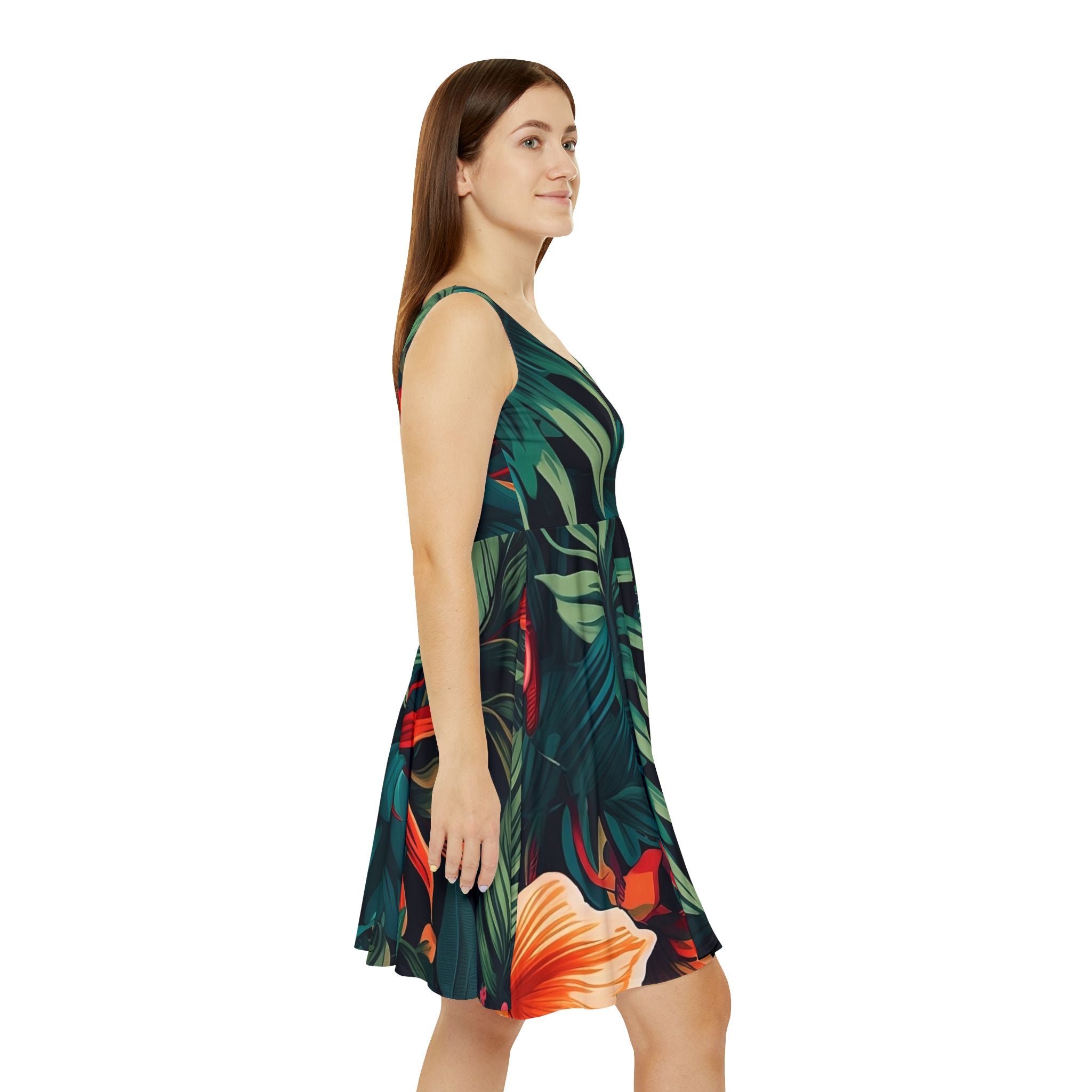 Tropical Women's Skater Dress - Vibrant Floral Print for Summer Style