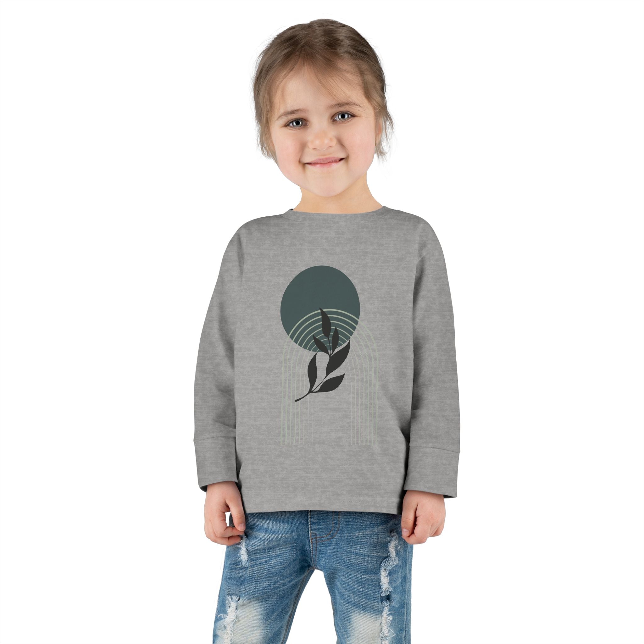 Toddler Long Sleeve Tee - Minimalist Design with Leaf & Circle