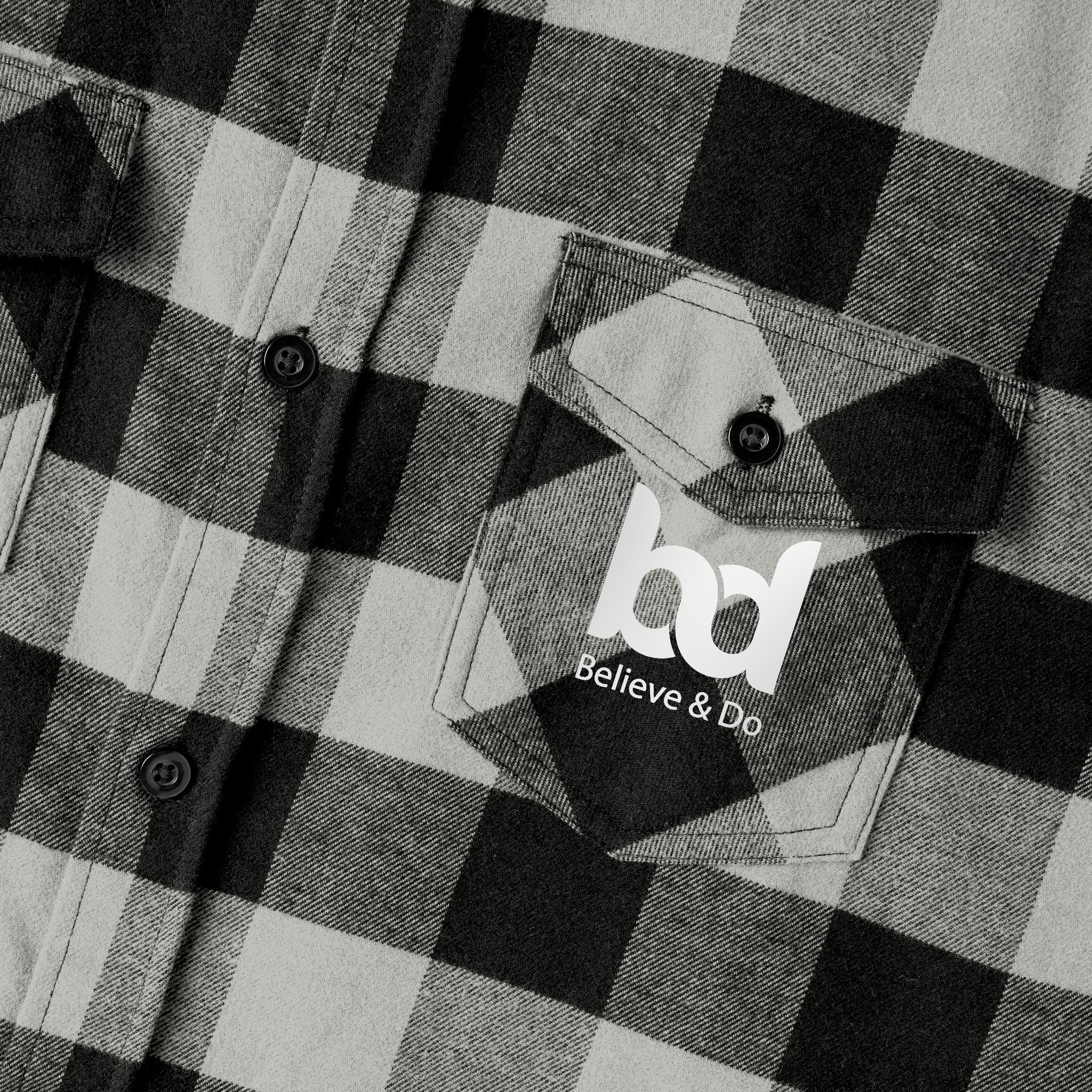 Cozy Comfort with a Purpose: The "Believe & Do" Unisex Flannel Shirt - Cozy Black and Green Plaid Design for Everyday Wear