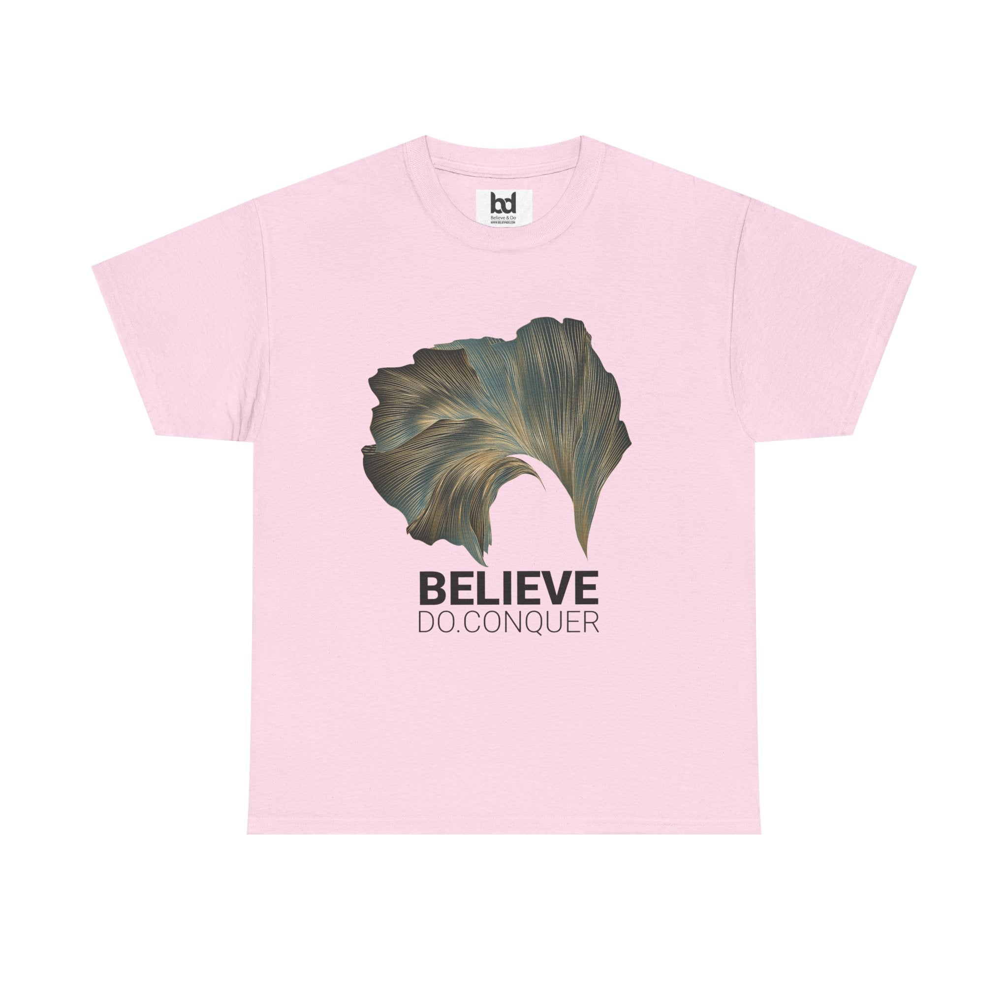 Belive.Do.Conquer Unisex Heavy Cotton Tee - Artistic Leaf Design