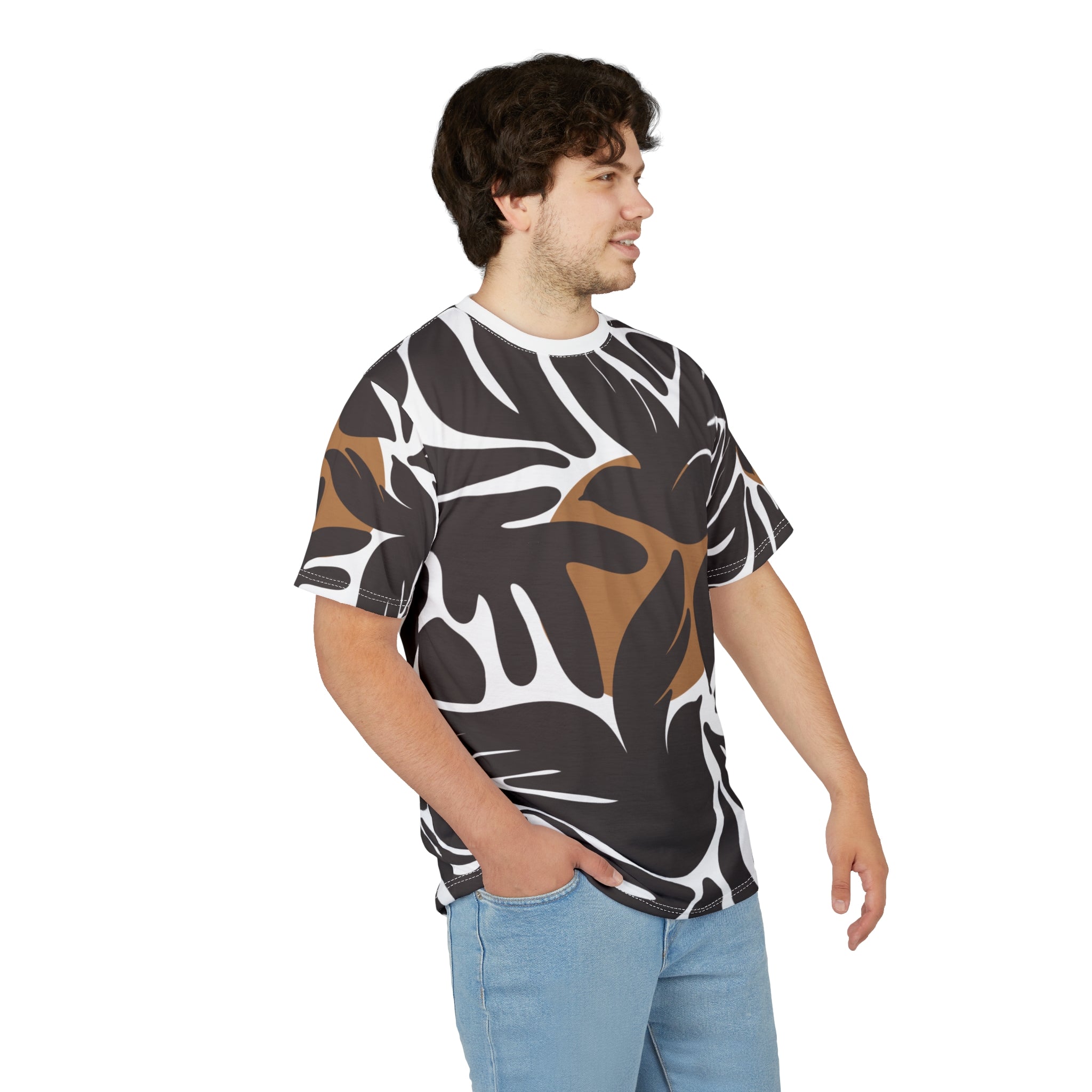Stylish Unisex Cut & Sew Tee with Tropical Leaf Print