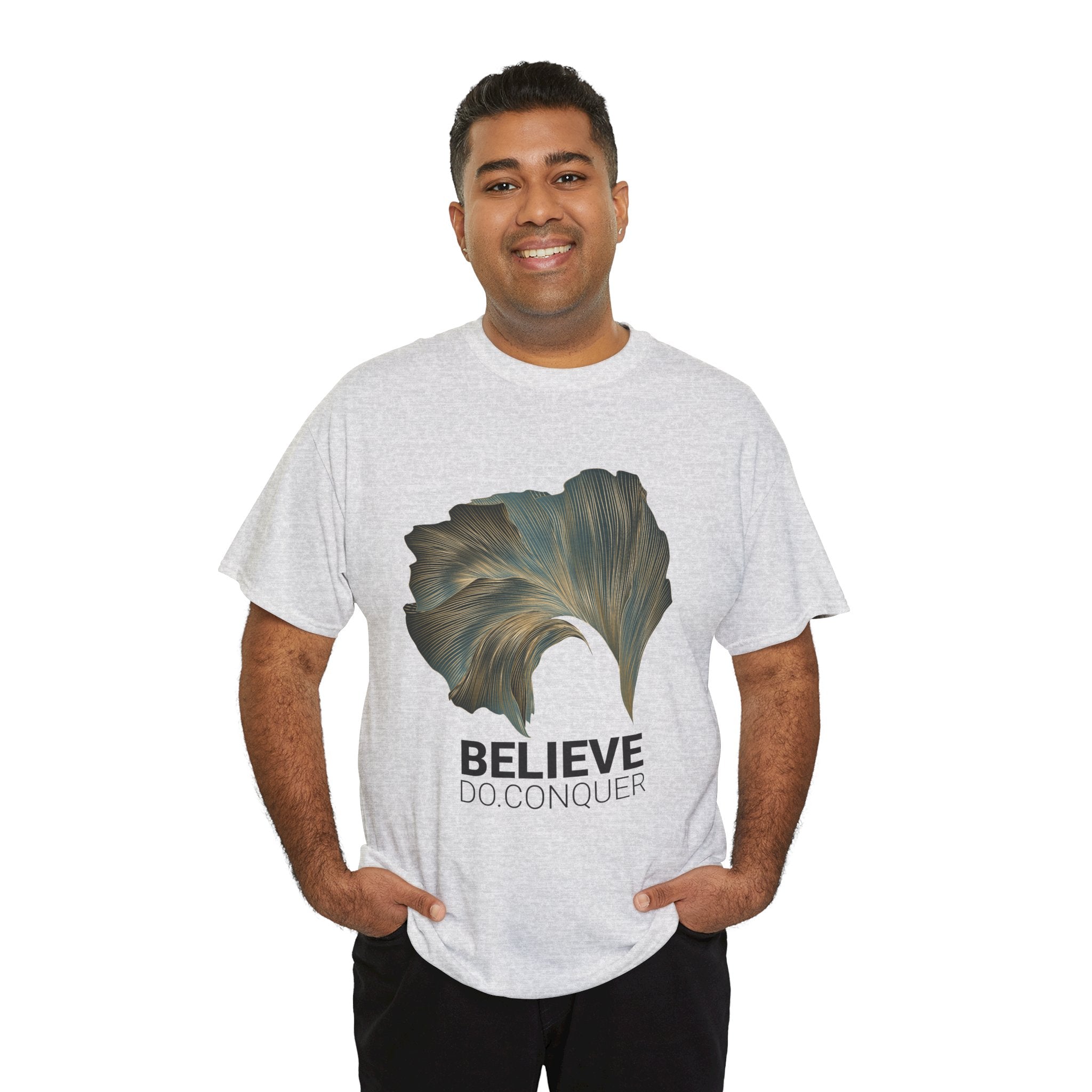 Belive.Do.Conquer Unisex Heavy Cotton Tee - Artistic Leaf Design