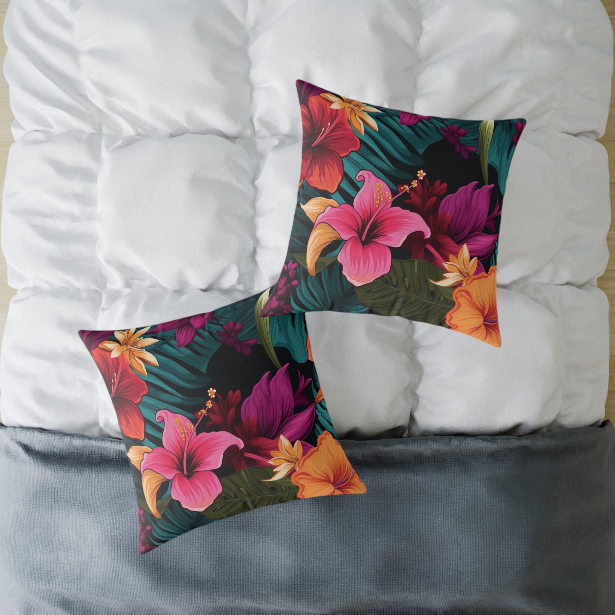 Tropical Floral Square Pillow - Vibrant Home Decor for Summer Vibes