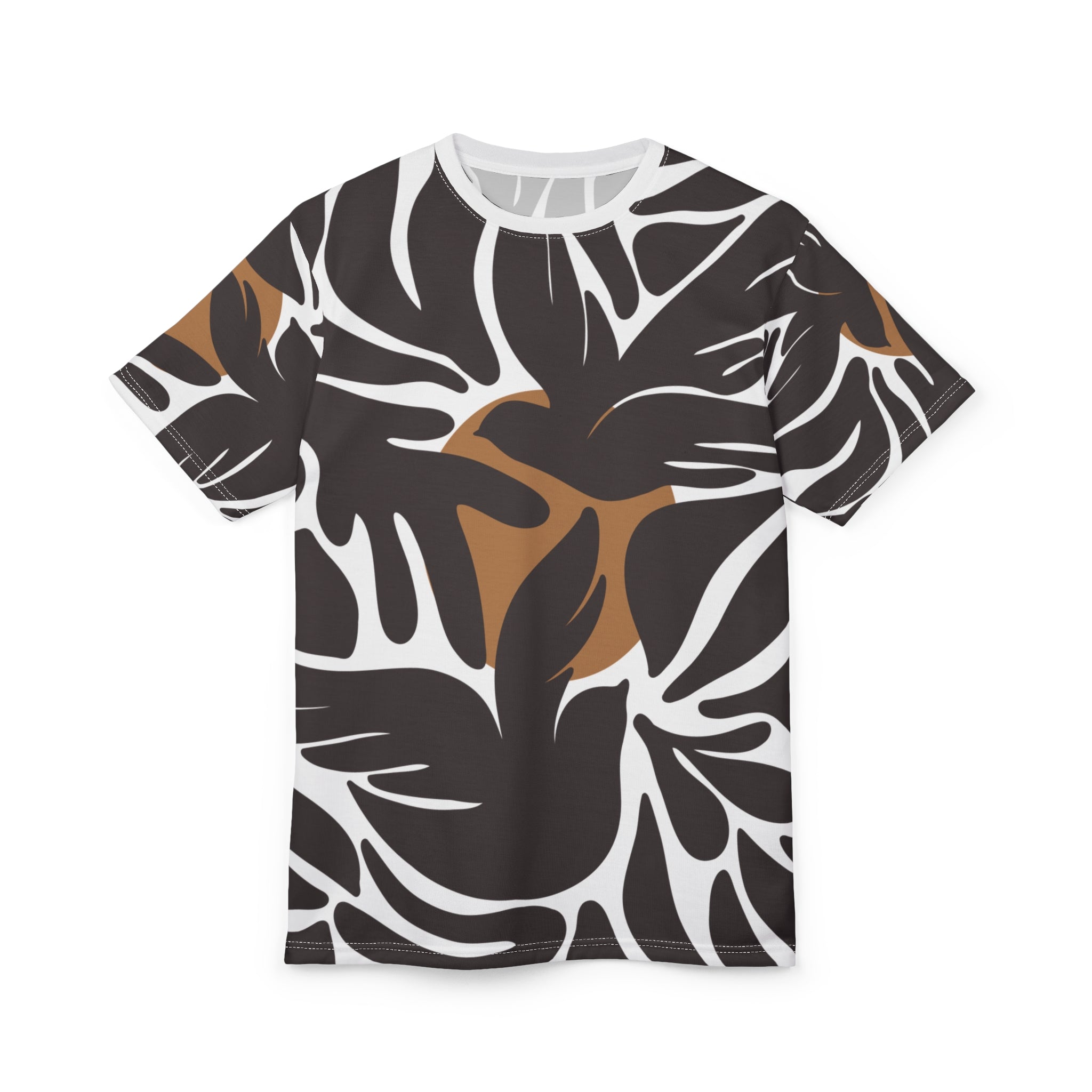 Stylish Unisex Cut & Sew Tee with Tropical Leaf Print