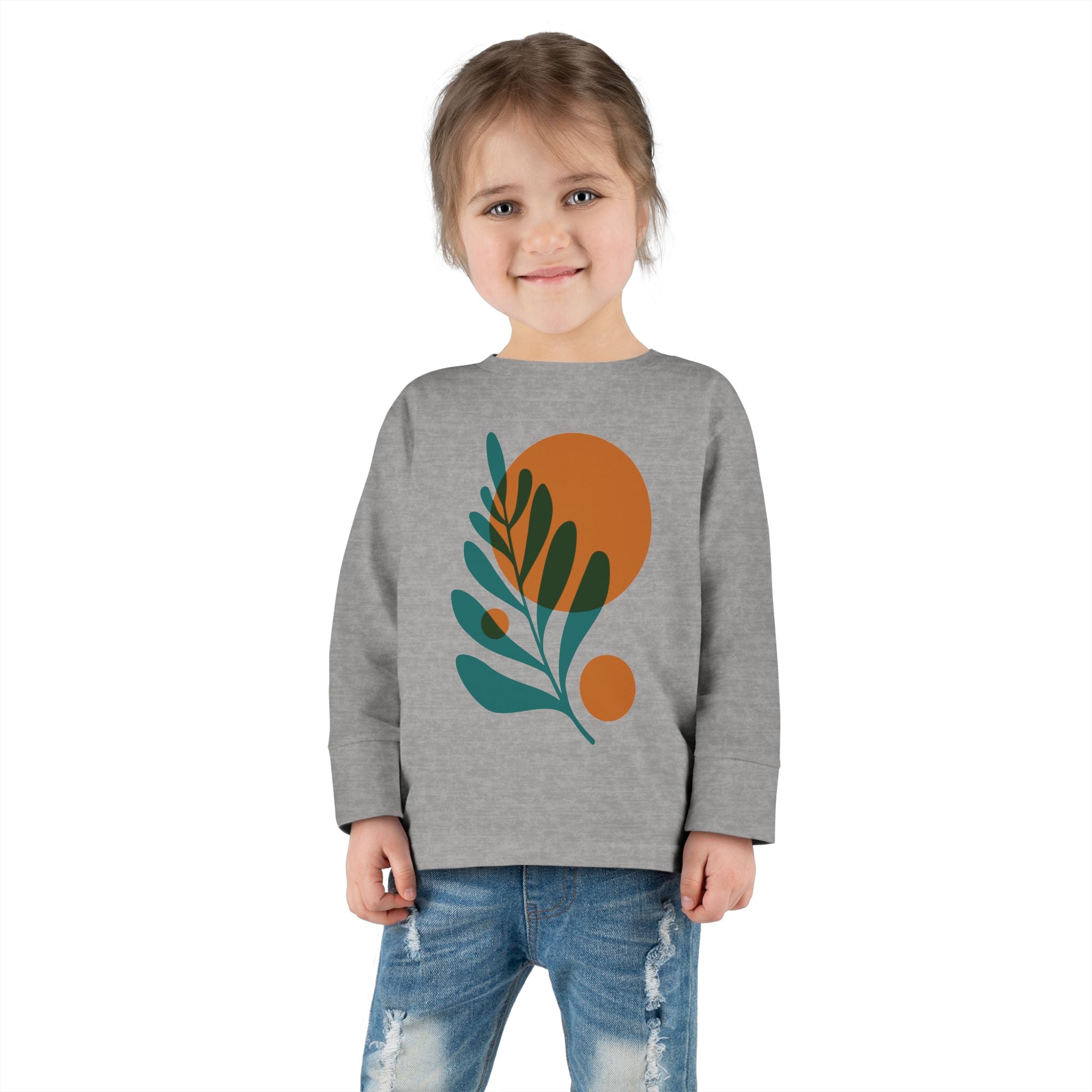 Toddler Long Sleeve Leaf Print Tee - Cute Organic Casual Wear