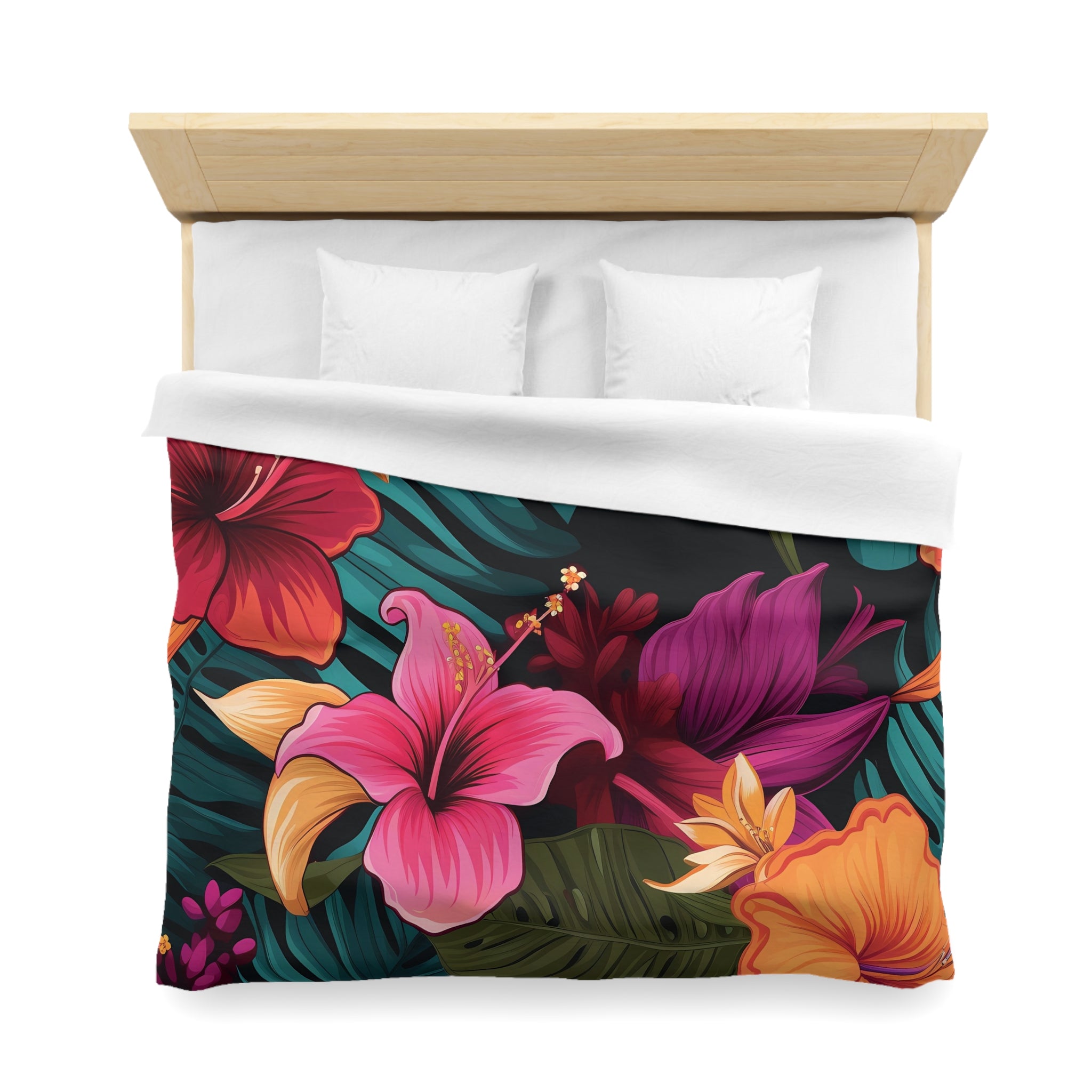Tropical Floral Microfiber Duvet Cover - Vibrant Bedding for Relaxed Living