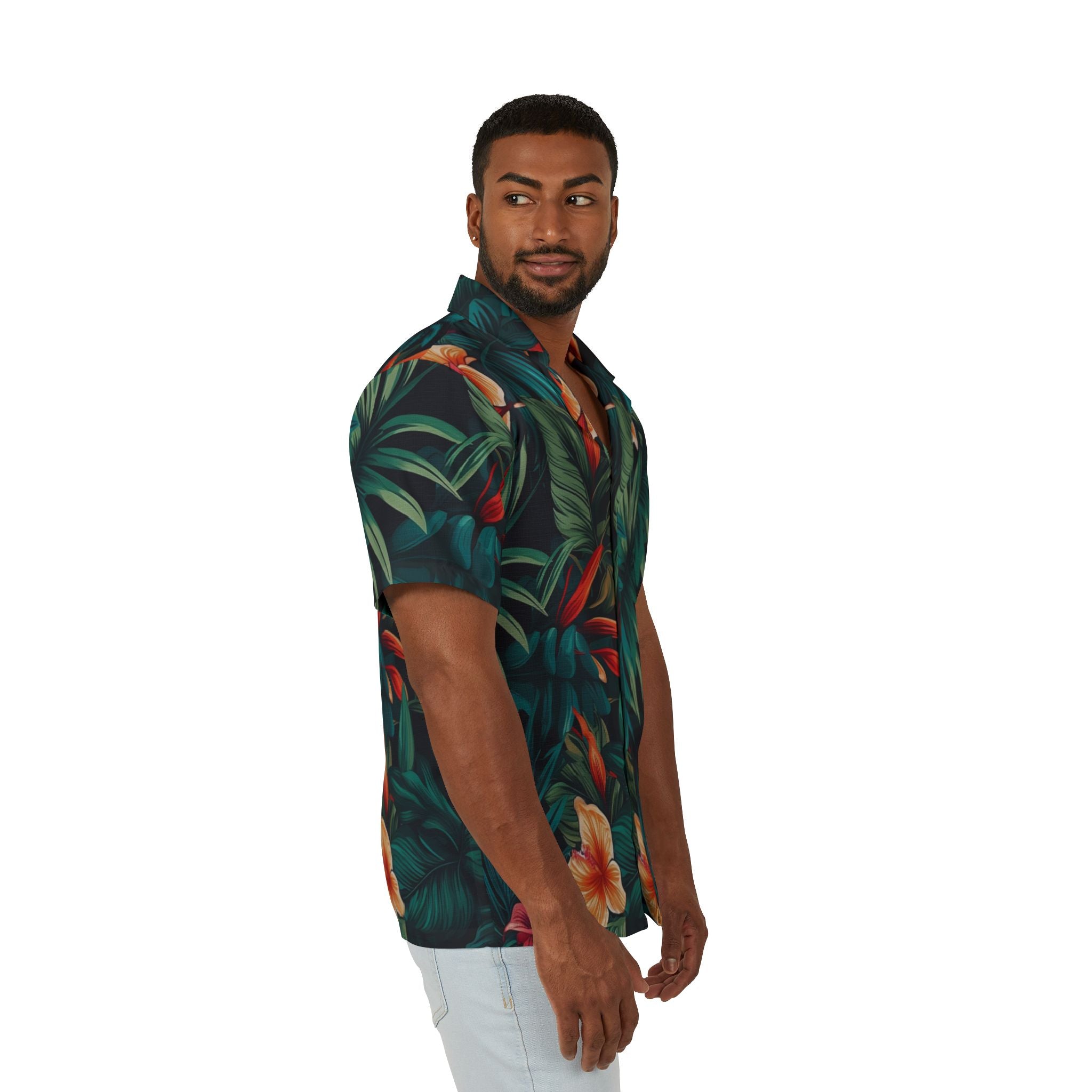 Men's Hawaiian Camp Shirt - Tropical Floral Print for Summer Vibes
