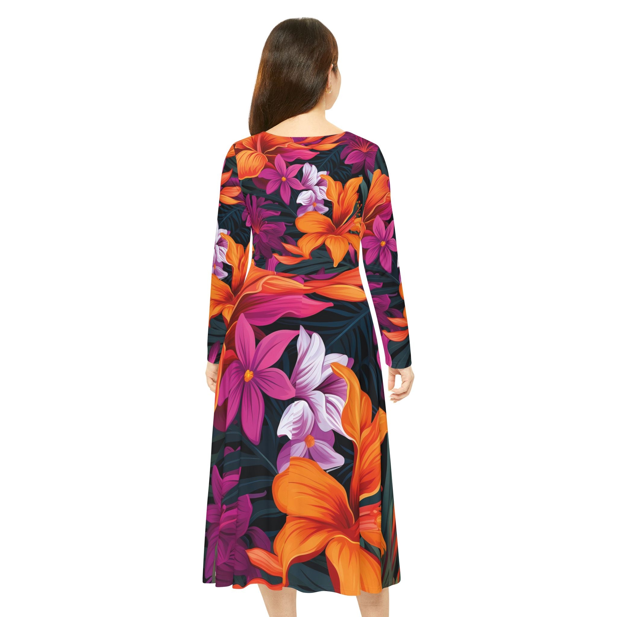 Tropical Floral Long Sleeve Dance Dress - Perfect for Summer Celebrations