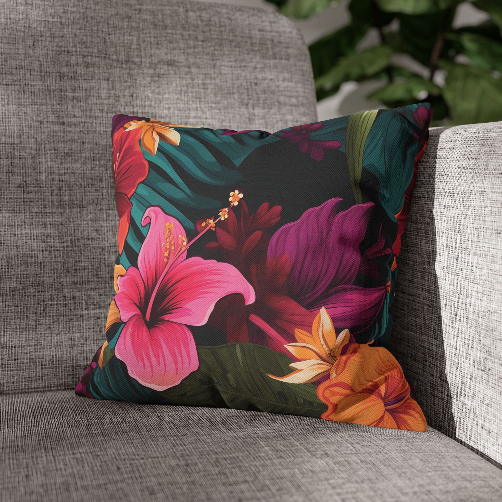 Tropical Floral Square Pillowcase - Vibrant Home Decor for Summer Vibes