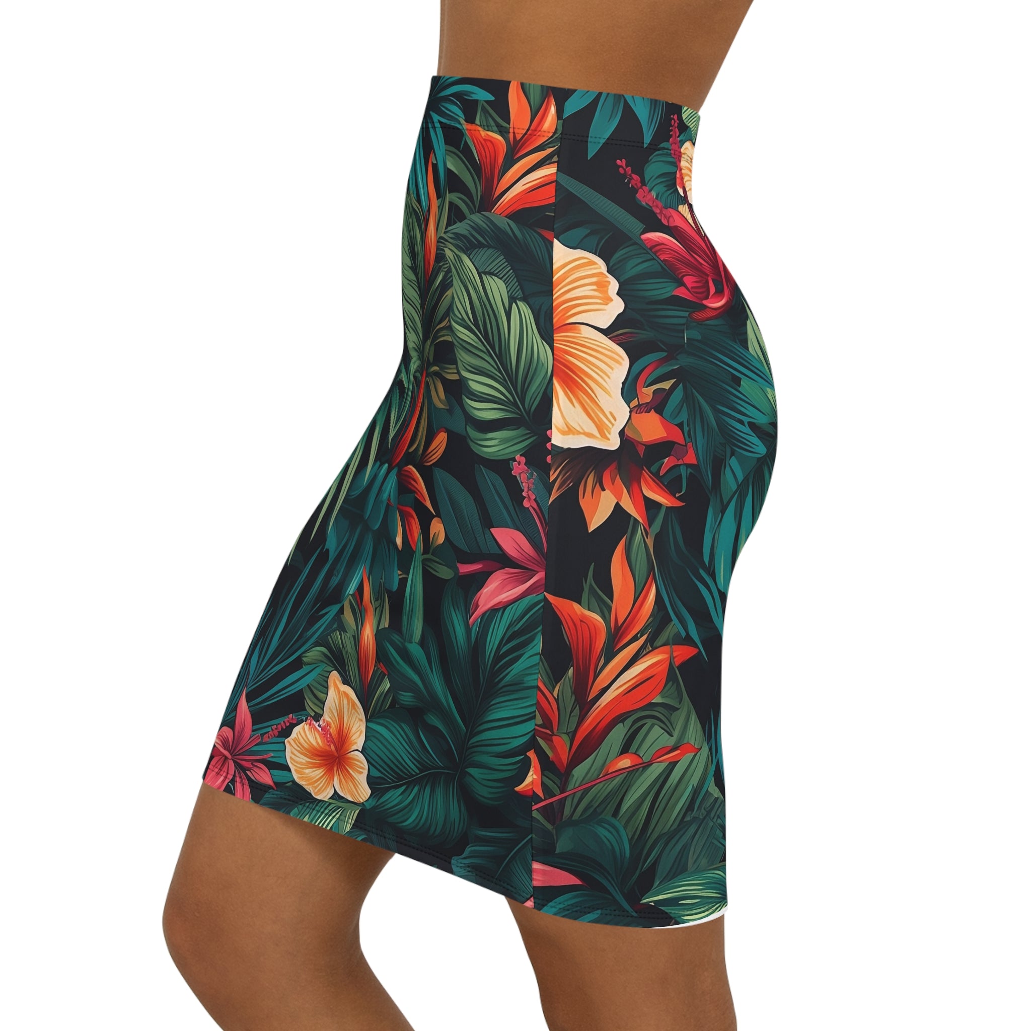 Tropical Floral Mid-Waist Pencil Skirt for Women – Perfect for Summer Parties & Vacations