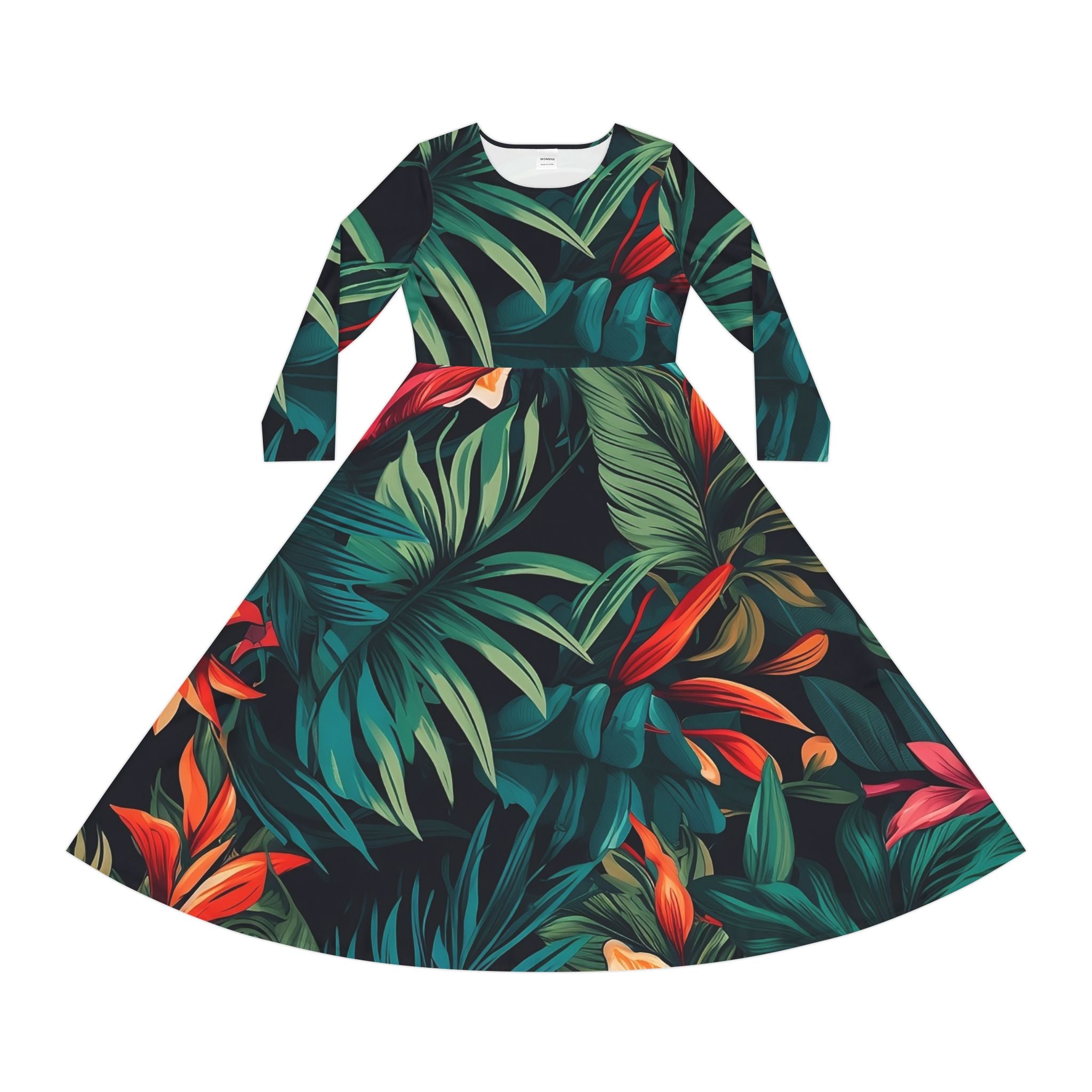 Tropical Floral Long Sleeve Dance Dress for Women - Perfect for Parties and Holidays