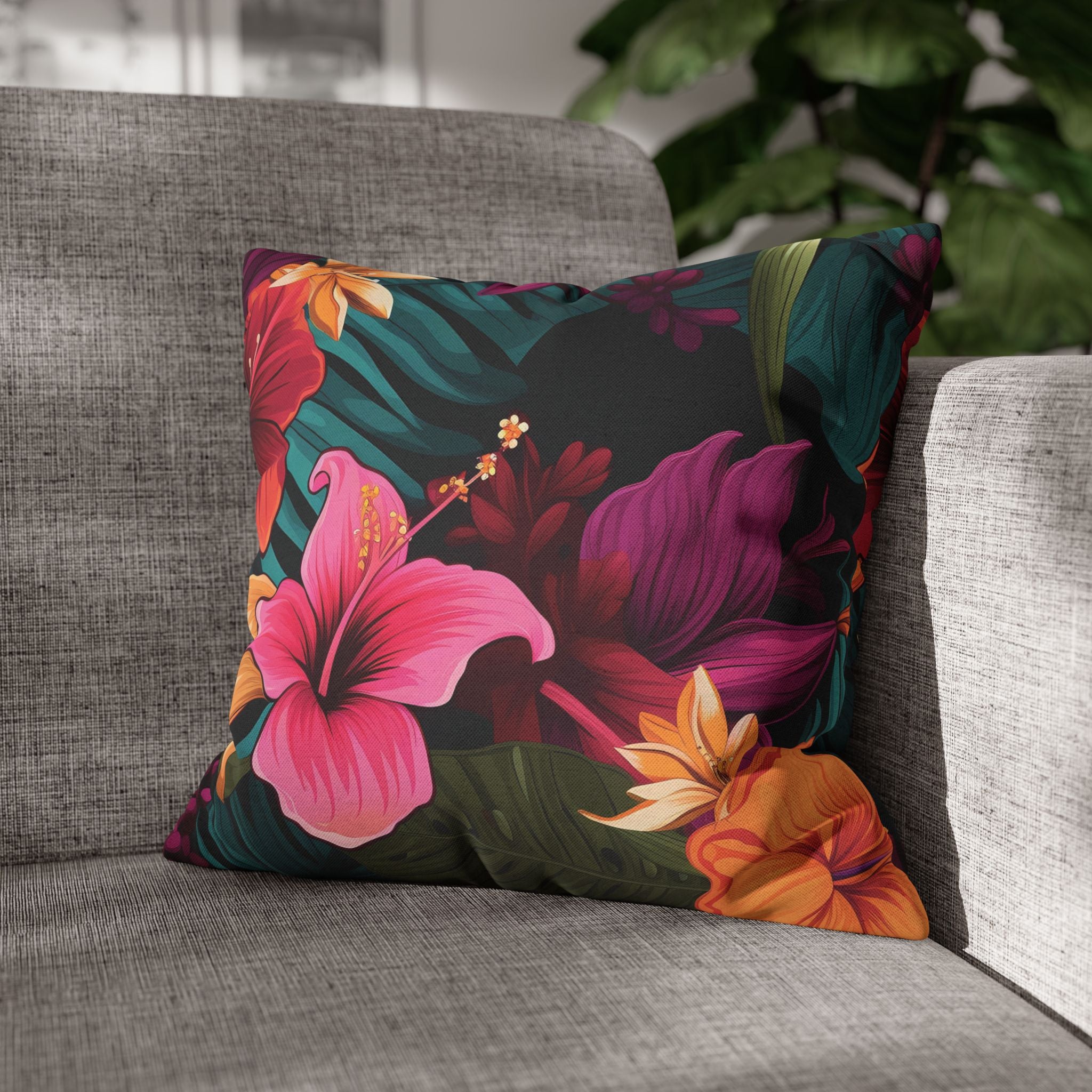 Tropical Floral Square Pillowcase - Vibrant Home Decor for Summer Vibes