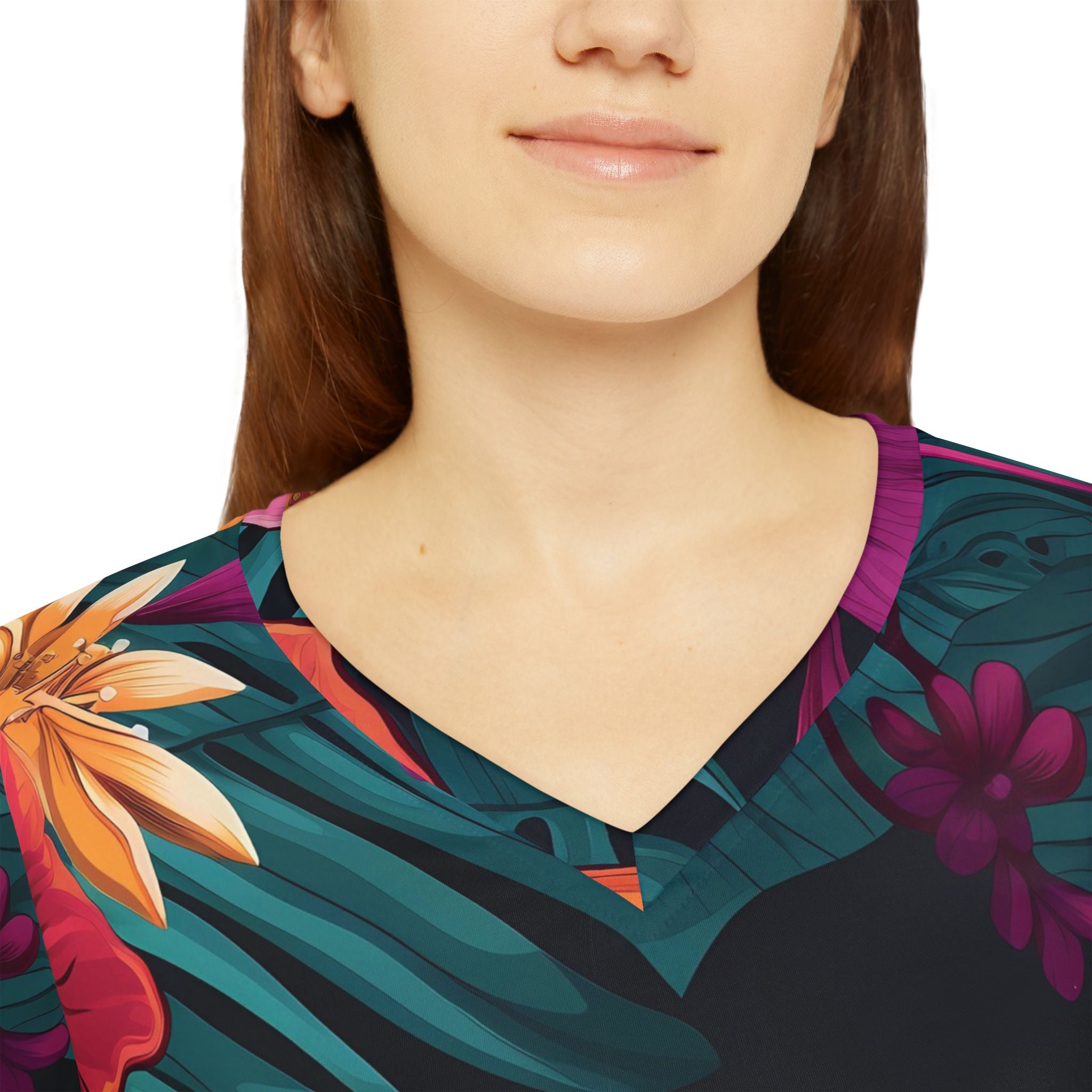Tropical Floral Long Sleeve V-Neck Shirt for Women - Perfect for Summer & Vacations