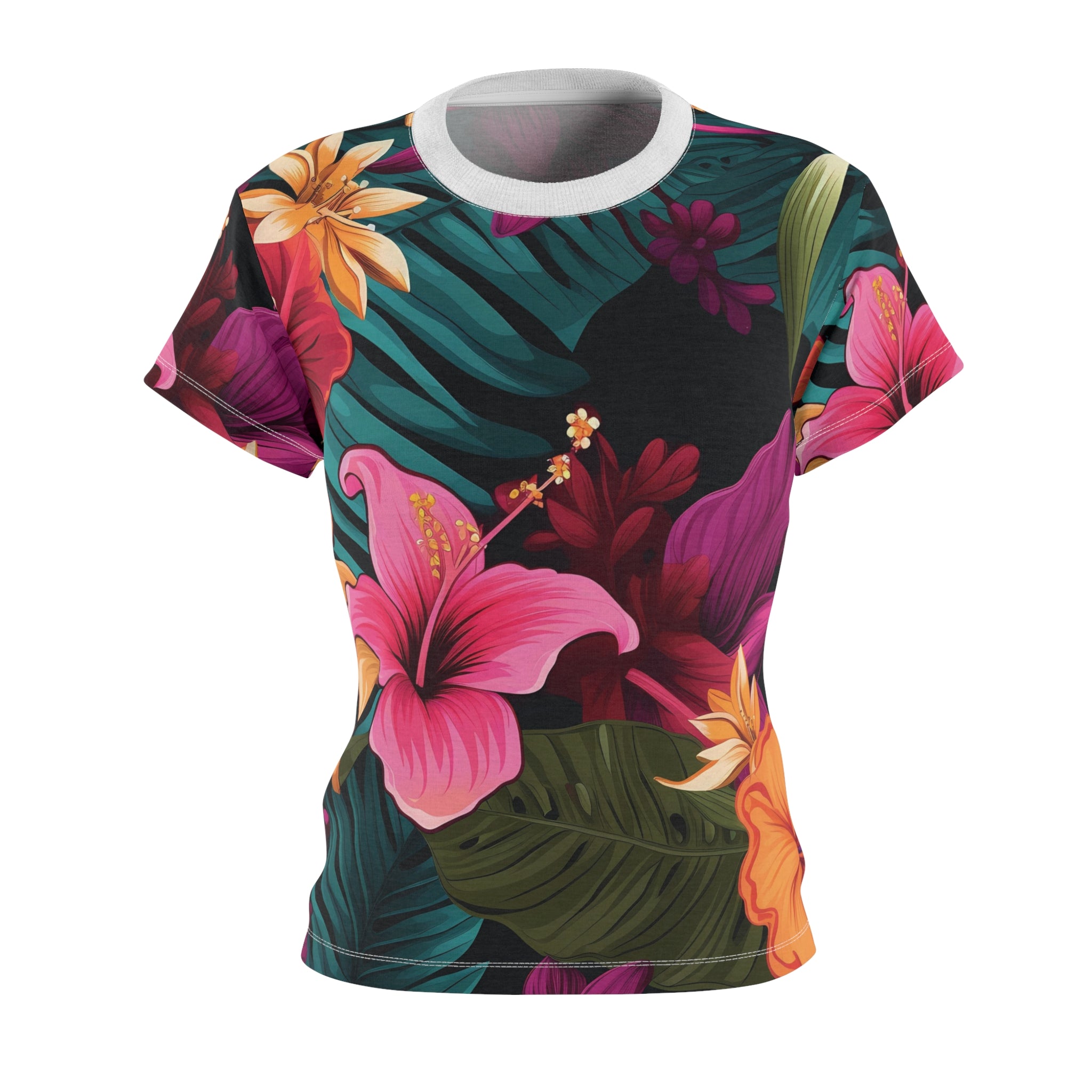 Tropical Floral Women's Tee - Vibrant Cut & Sew Shirt for Summer