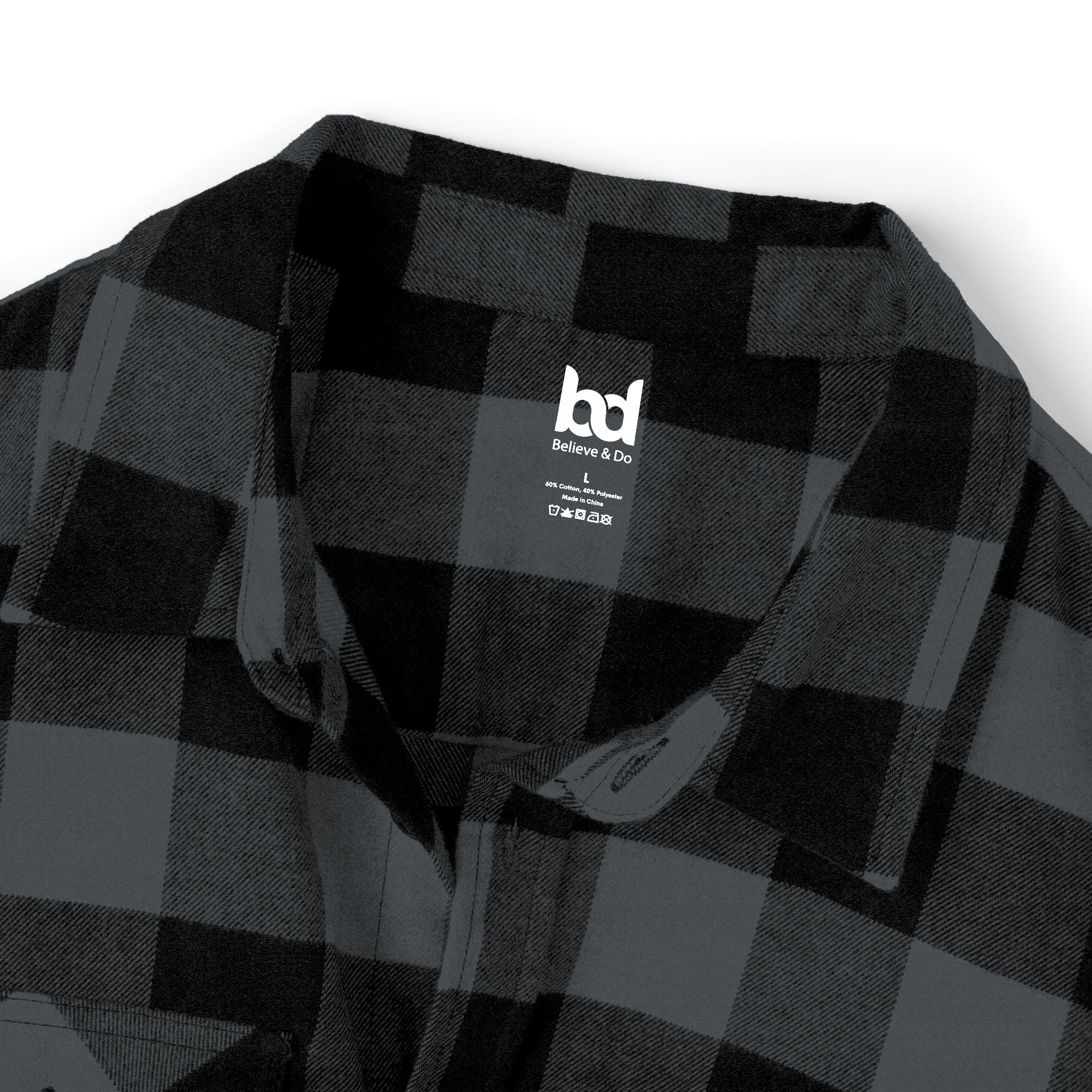 Cozy Comfort with a Purpose: The "Believe & Do" Unisex Flannel Shirt - Cozy Black and Green Plaid Design for Everyday Wear