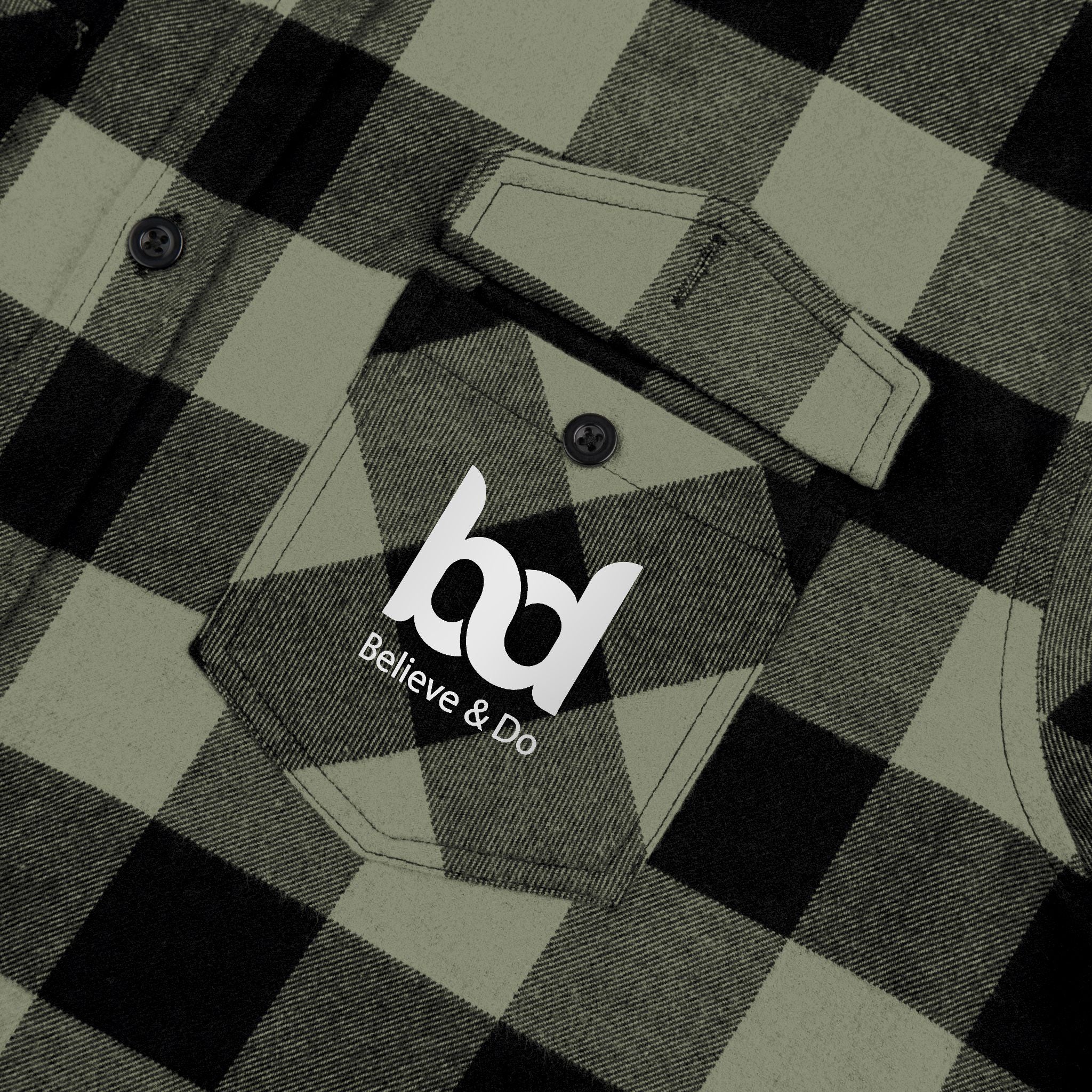 Cozy Comfort with a Purpose: The "Believe & Do" Unisex Flannel Shirt - Cozy Black and Green Plaid Design for Everyday Wear