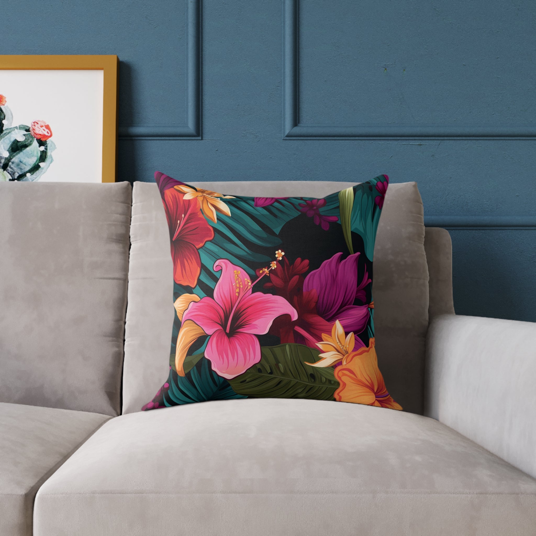 Tropical Floral Square Pillow - Vibrant Home Decor for Summer Vibes