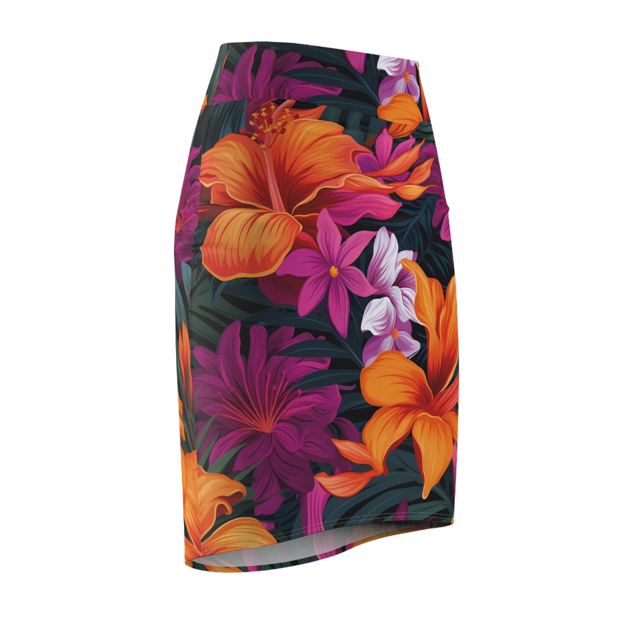 Vibrant Floral Women's Pencil Skirt - Tropical Print for Summer & Special Occasions